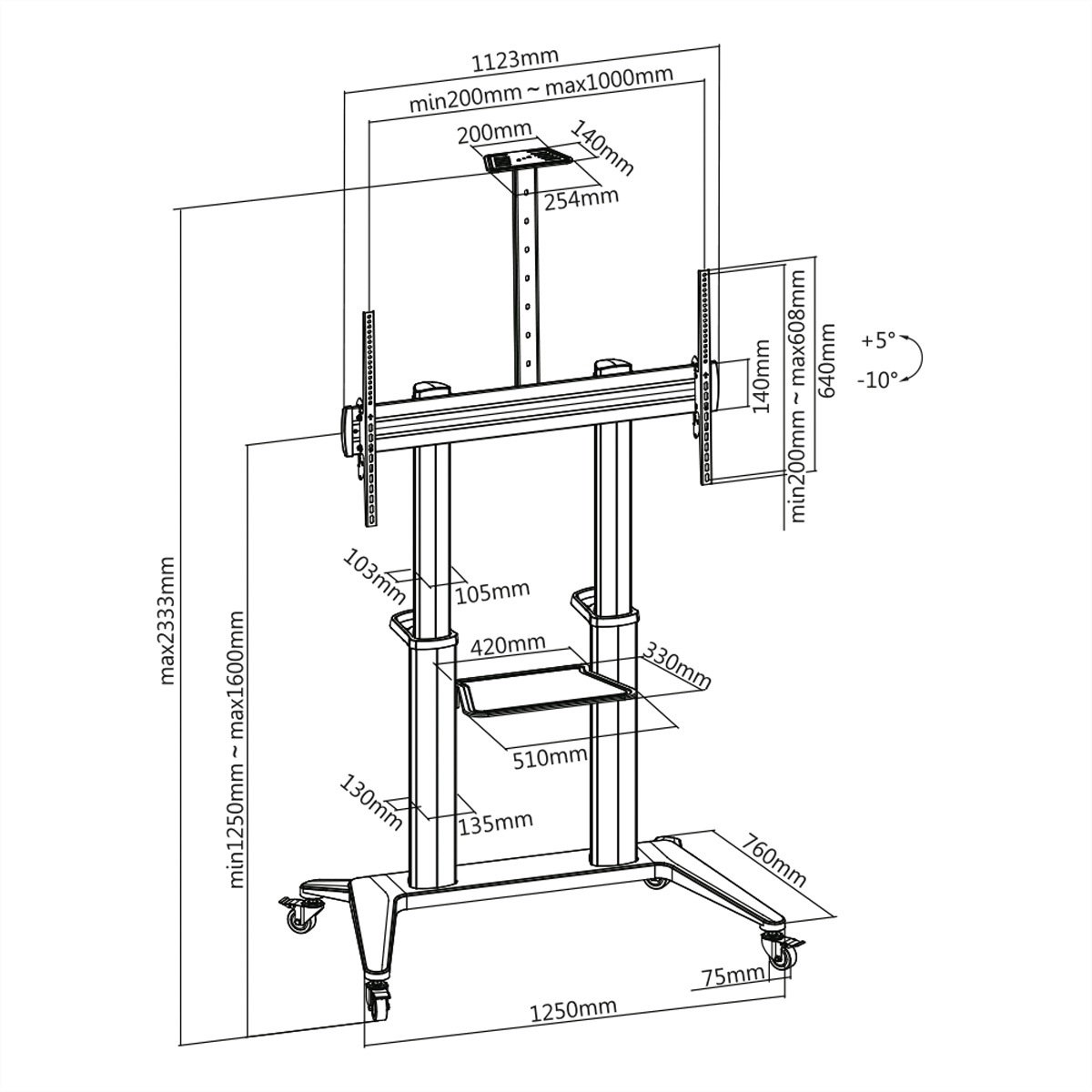 ROLINE Rollständer »ROLINE LCD-/TV-Rollständer, 70-120 Zoll, bis 140 kg, schwarz«