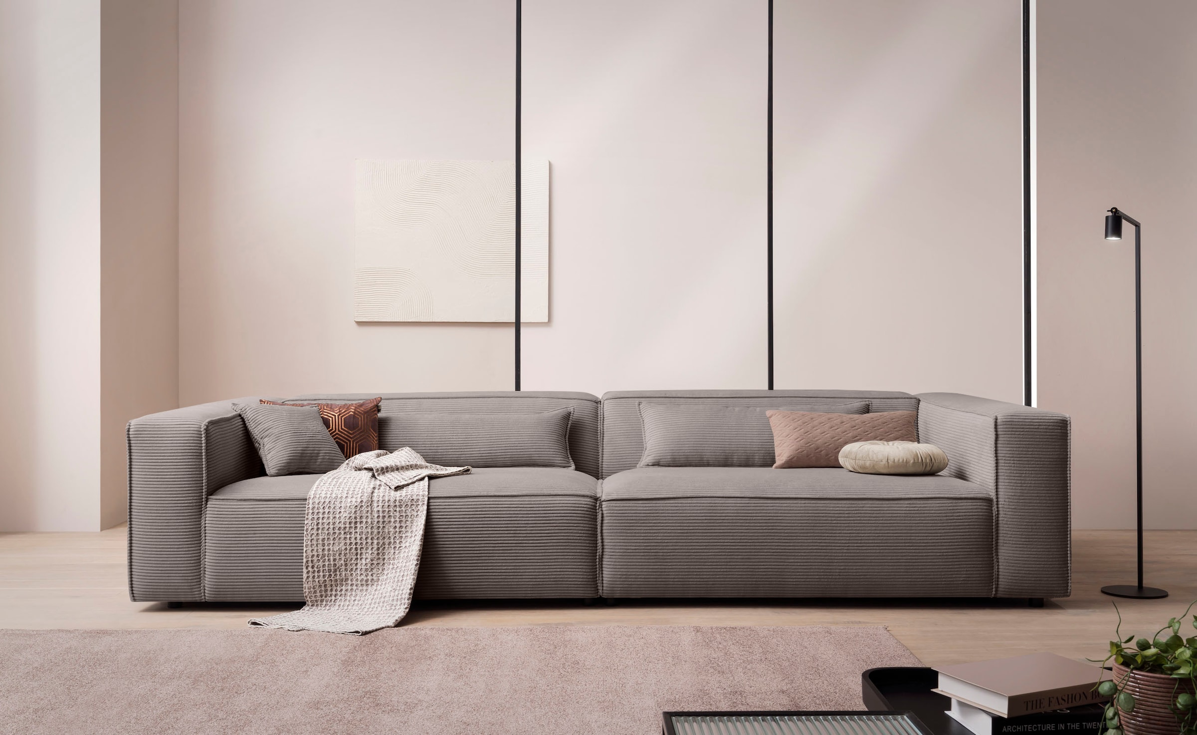 LeGer Home by Lena Gercke 3-Sitzer »PIARA XXL, Sofa mit Kedernaht in Cord, Leinenoptik o. Strukturstoff«, schwarze Füsse, bequemer Sitzkomfort, extra tiefe Sitzfläche