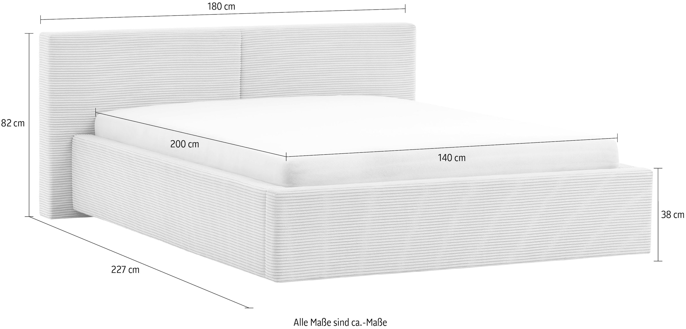 meise.möbel Polsterbett »Cube wahlweise mit Matratze und Bettkasten«, extra flaches Kopfteil, erhältlich in den Breiten 140cm, 160cm & 180cm