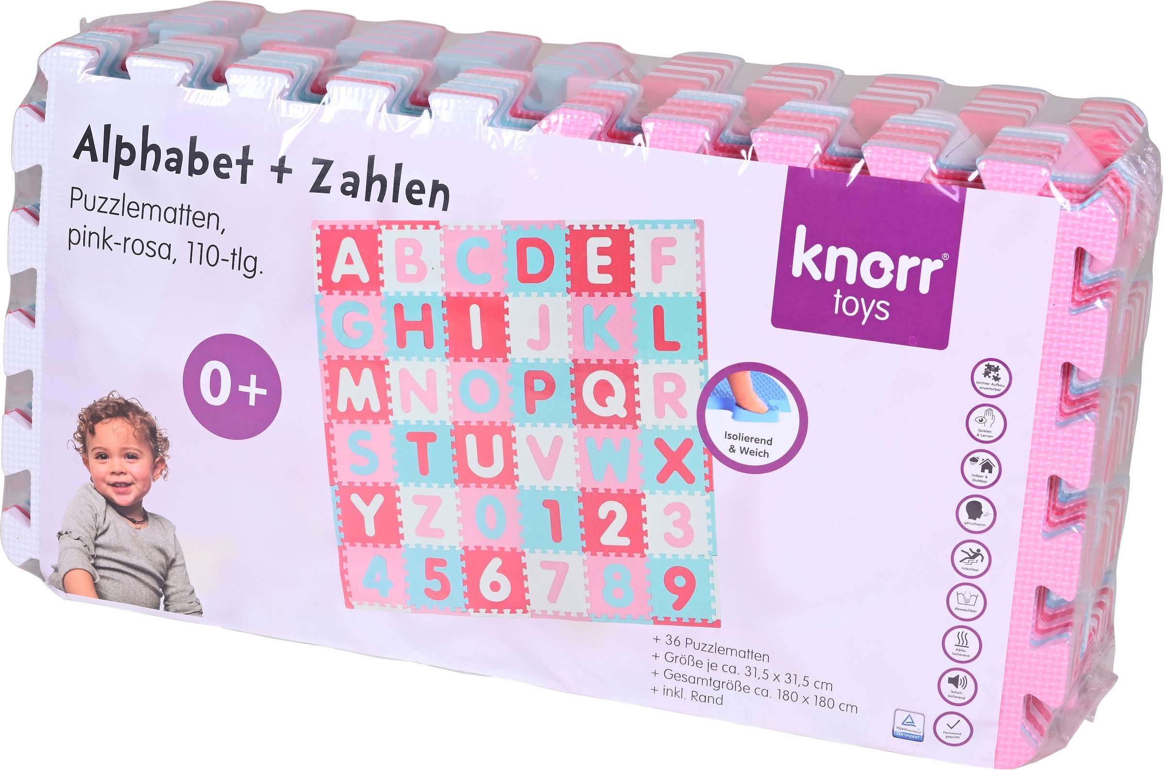 Knorrtoys® Puzzle »Alphabet + Zahlen, Pink-rosa«, Puzzlematte, Bodenpuzzle