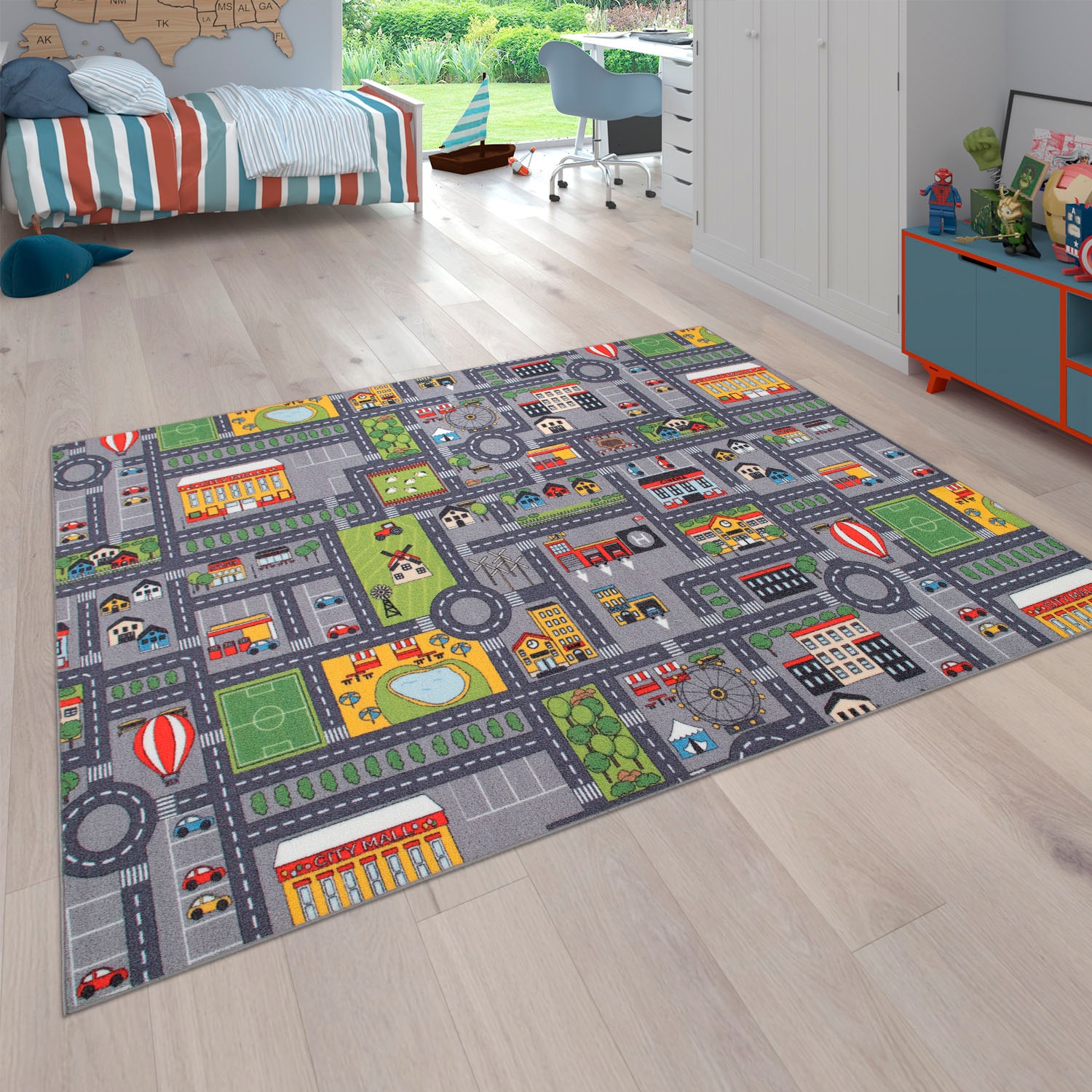 Paco Home Kinderteppich »Bino 577«, rechteckig, 4 mm Höhe, Kurzflor, Strassen-Spiel-Teppich, Kinderzimmer