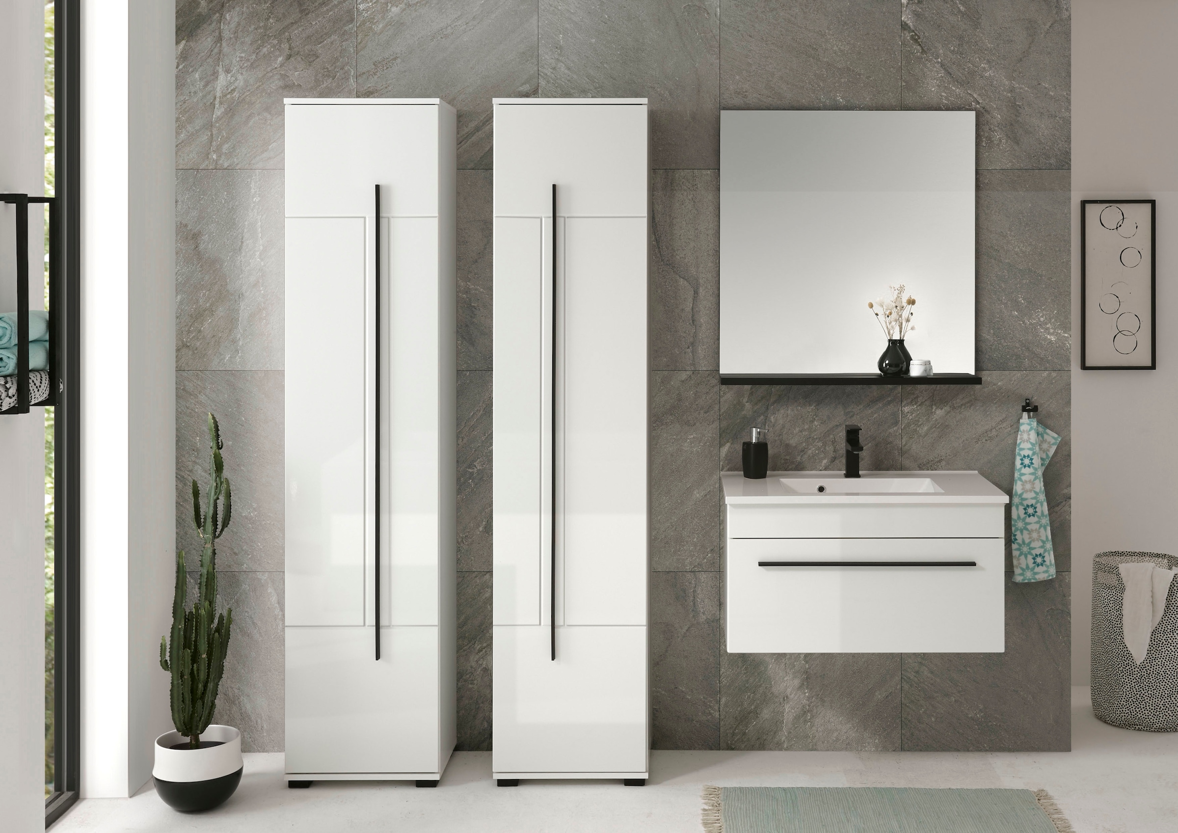 INOSIGN Waschtisch »Cantara, Waschtisch inkl. Waschbecken, modernes Design«, mit schwarzen Griffen, ausreichend Stauraum