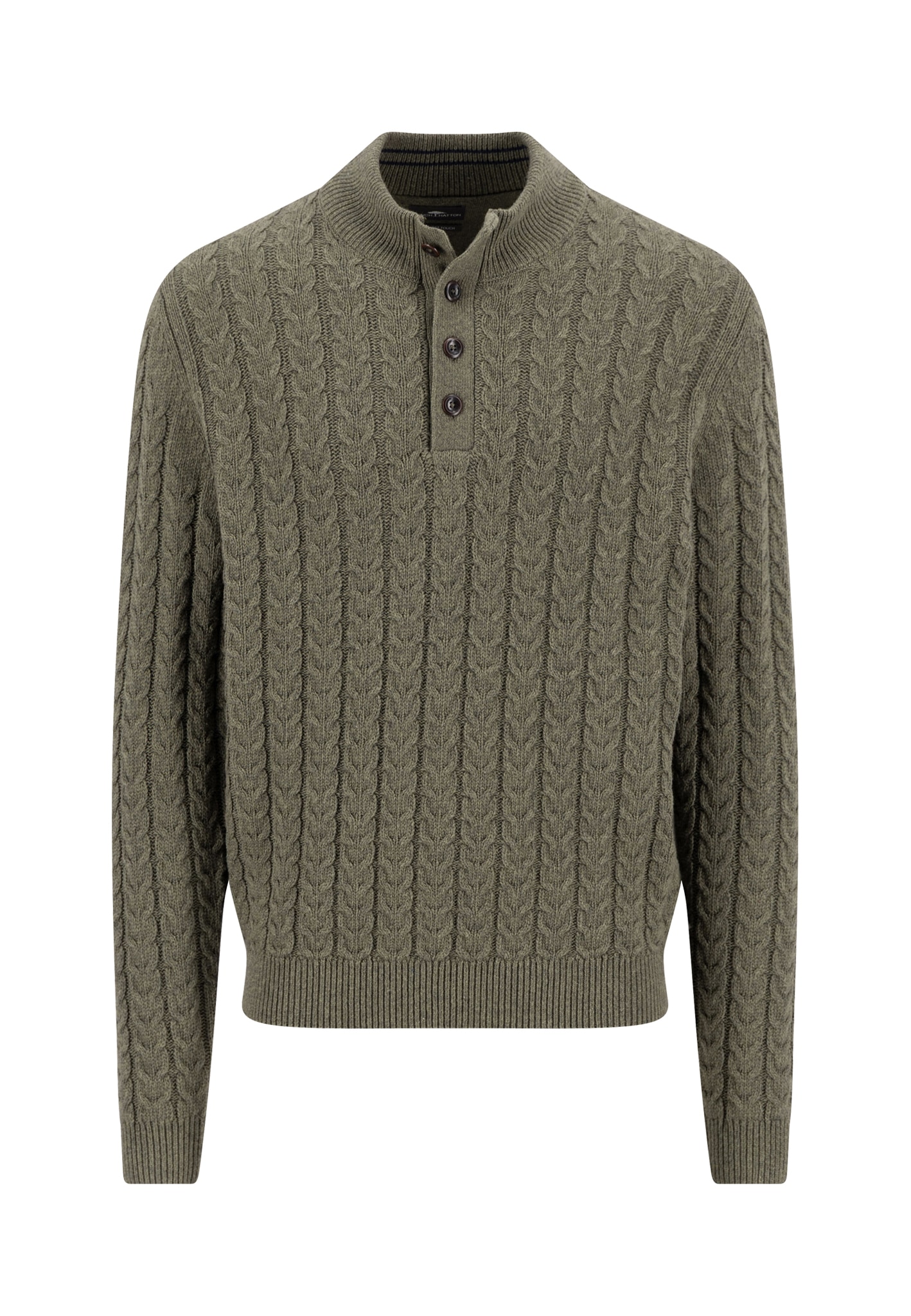 FYNCH-HATTON Troyer Strickpullover mit Zopfmuster und Knopfleiste, Woll-Anteil