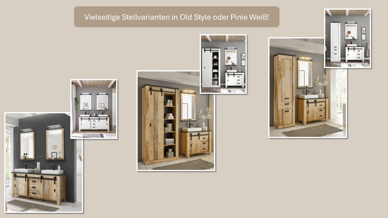 Home affaire Waschtisch »SHERWOOD«, Holz, Scheunentorbeschlag und Apothekergriffe aus Metall, Höhe 91 cm