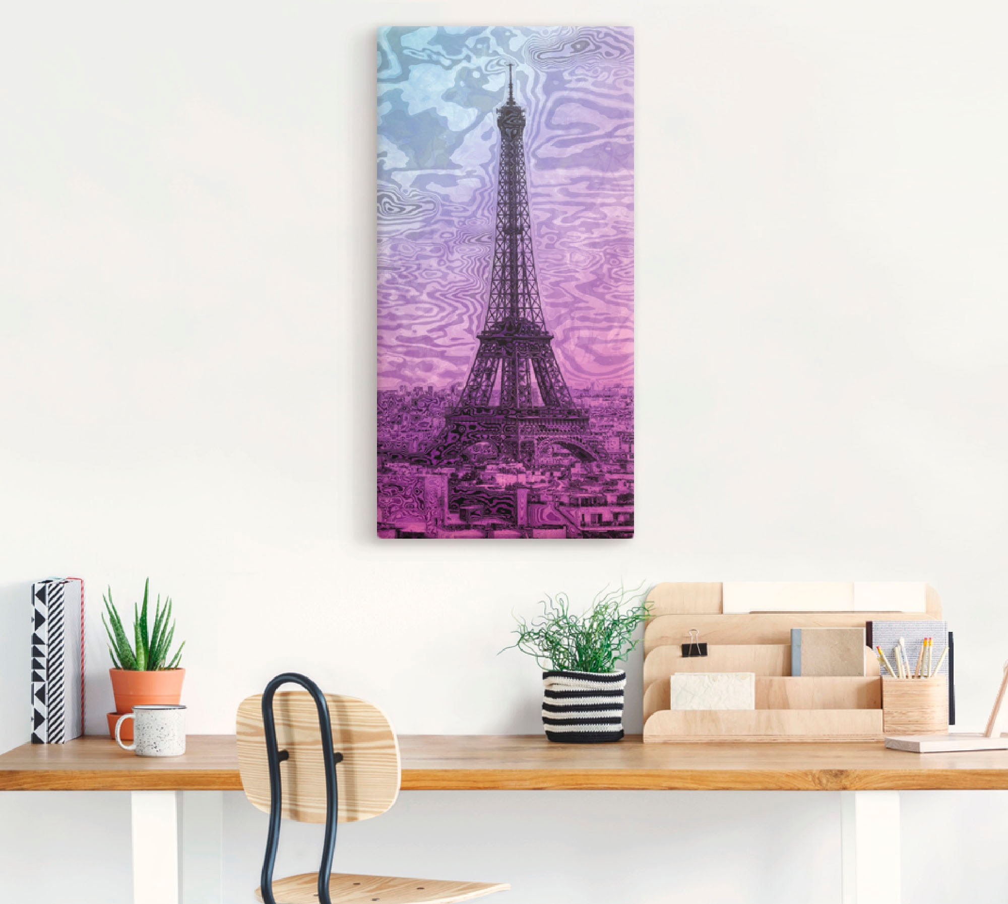 Artland Wandbild »Paris Eiffelturm Lila/Blau«, Gebäude, (1 St.), als Alubild, Outdoorbild, Leinwandbild in verschied. Grössen