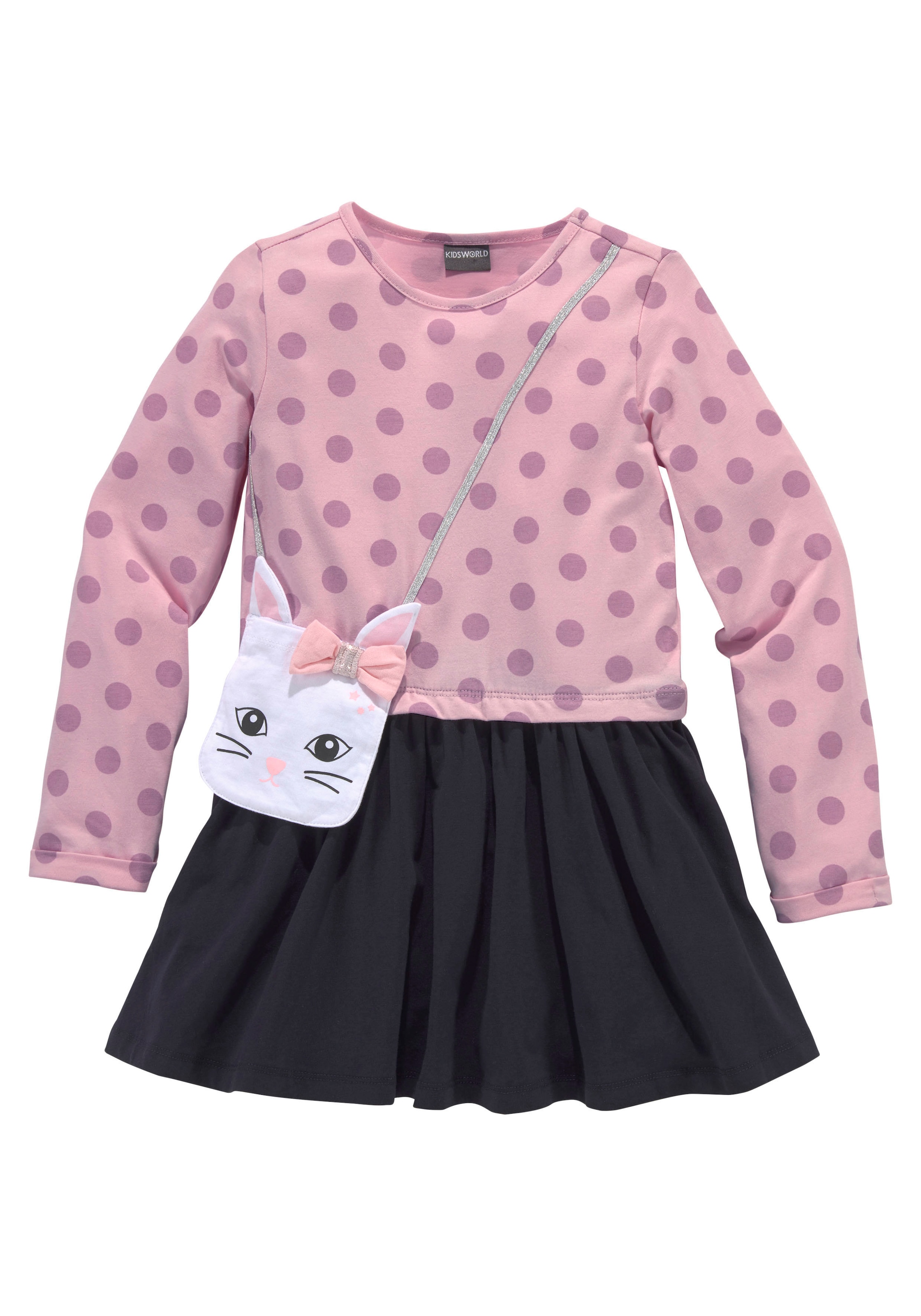 KIDSWORLD Jerseykleid »für kleine Mädchen«, mit appliziertem Glitzerband und kleiner Tasche