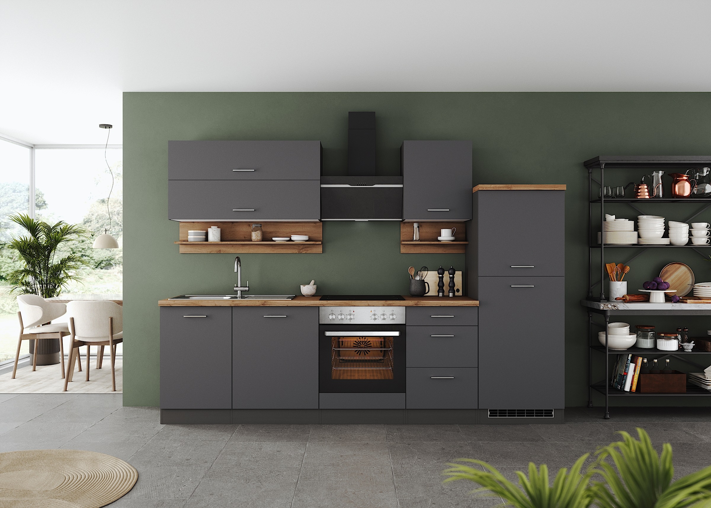 KOCHSTATION Küchenzeile "KS-Milan" 280 cm breit, robuste Metallauszüge, viel Stauraum