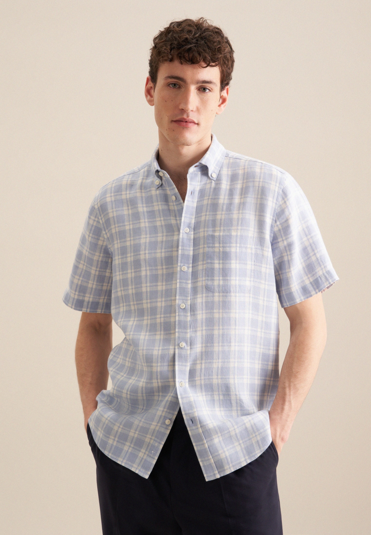 seidensticker Businesshemd »Schwarze Rose« Regular Kurzarm Button-Down-Kragen Karo