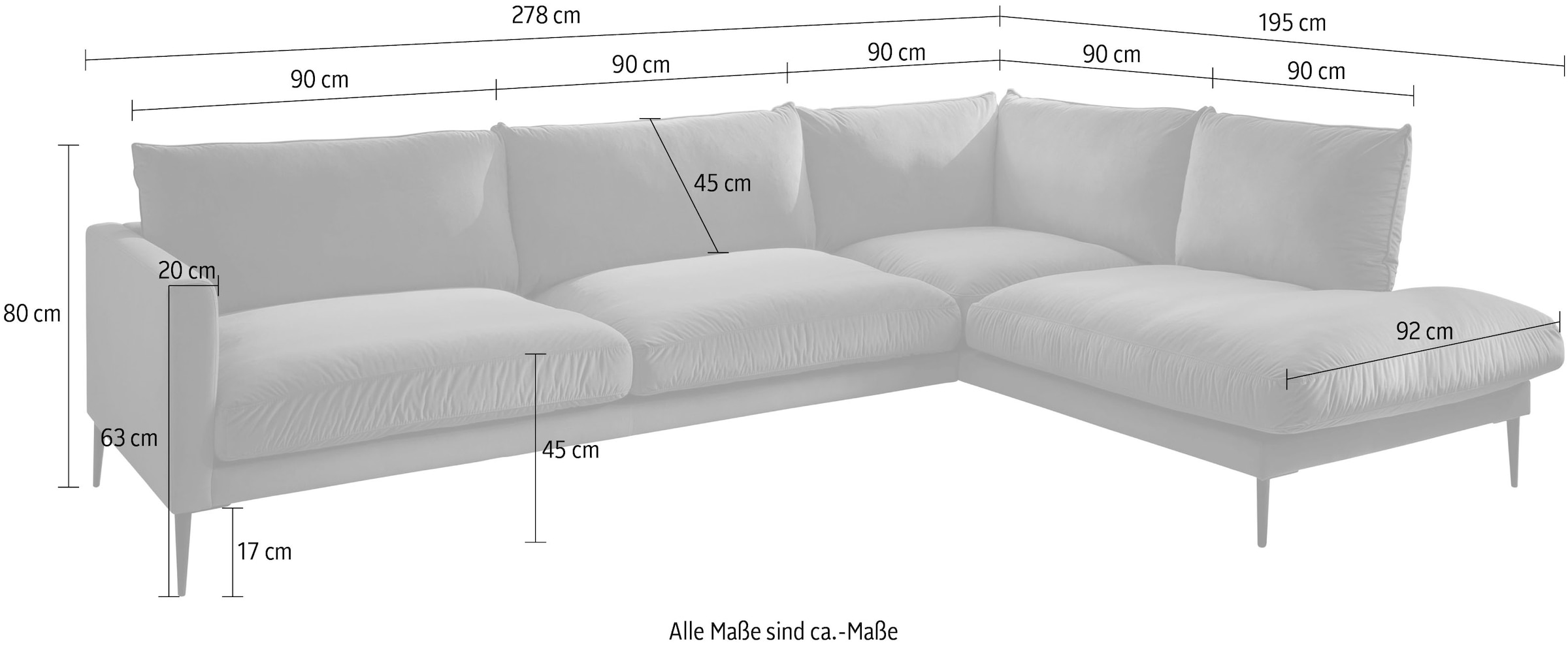 Trends by HG Polsterecke »Svea L-Form«, Ottomane rechts oder links, mit Metallfuss, frei im Raum stellbar