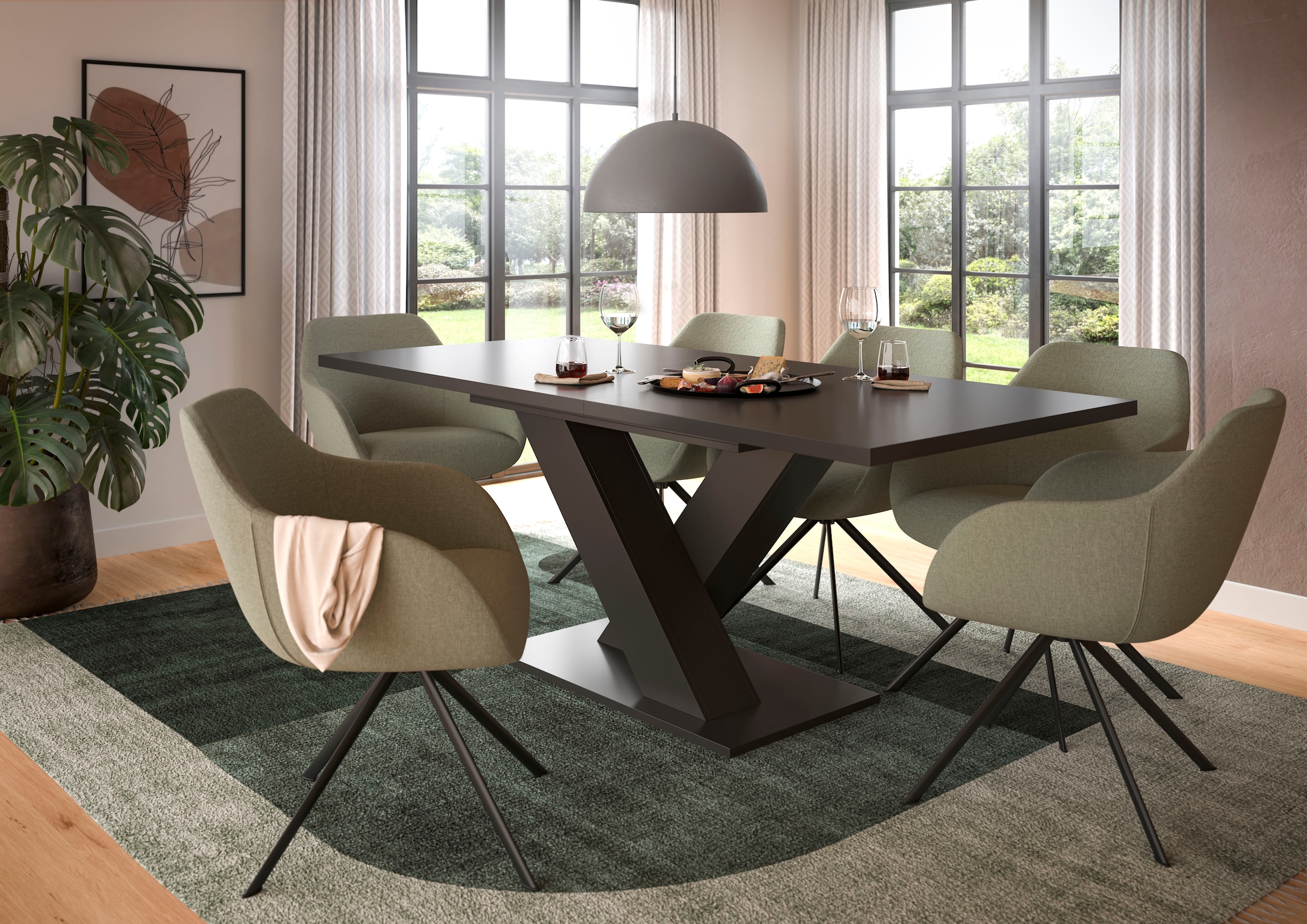 INOSIGN Esstisch »Motus, ausziehbar 150 -190 cm, inklusive 40 cm Einlegeplatte«, (Set, 1 St.), X-Gestell mit Bodenplatte, Tisch, Küchentisch, Esszimmer, Küche