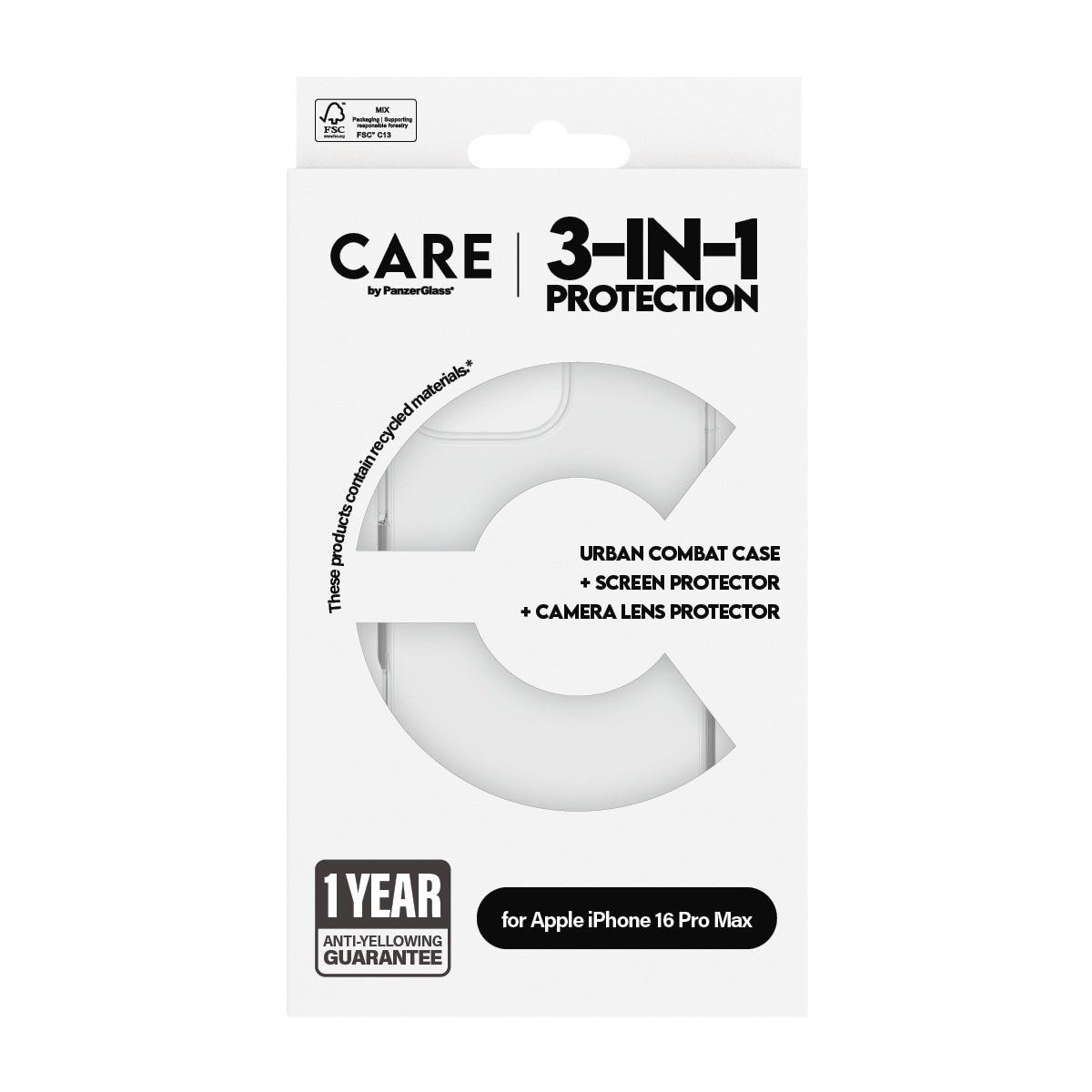 CARE by PanzerGlass Displayschutzglas »3-in-1 Protection, Glass, Case, Lenscover«, für Apple iPhone 16 Pro Max, Displayschutzfolie, Schutzfolie, Bildschirmschutz, kratz- & stossfest