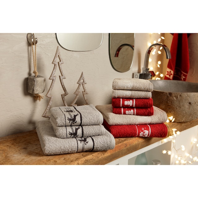 my home Handtuch Set »Weihnachten«, Set, 3 tlg., Walkfrottee, mit Sternen &  Bordüre, weihnachtliches Handtuchset, 100% Baumwolle online kaufen |  Jelmoli-Versand