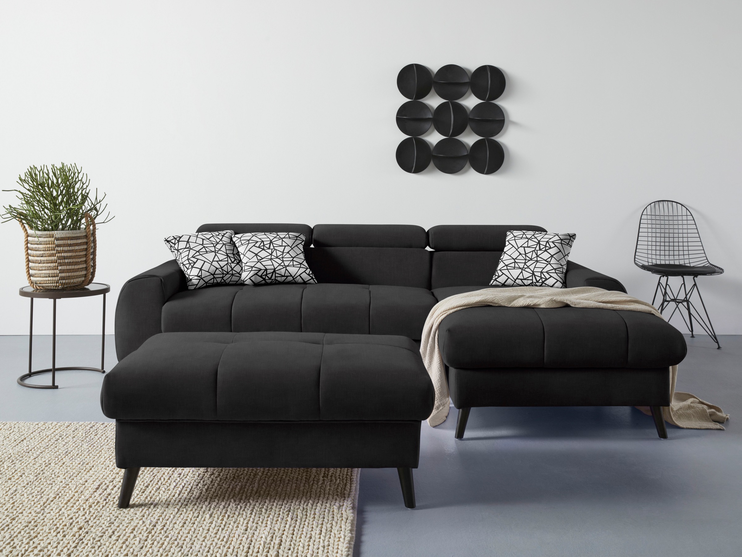 COTTA Ecksofa »Mia L-Form«, 3-tlg.-Kissen-Set, Recamiere, wahlweise mit oder ohne RGB-Beleuchtung