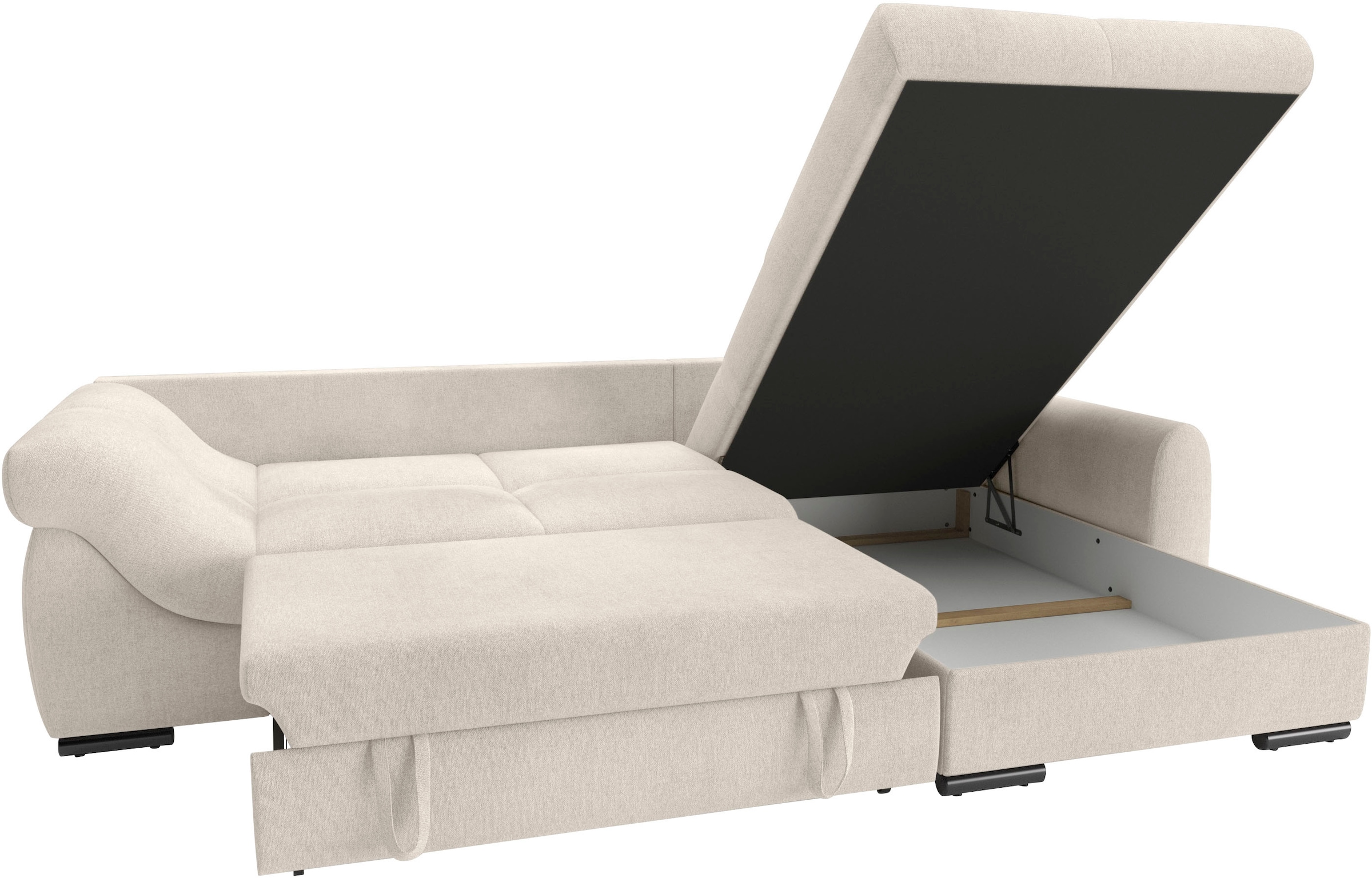 Mr. Couch Ecksofa »Livorno L-Form«, inkl. Hochschläfer-Bettauszug, XL-Bettkasten weiss beschichtet