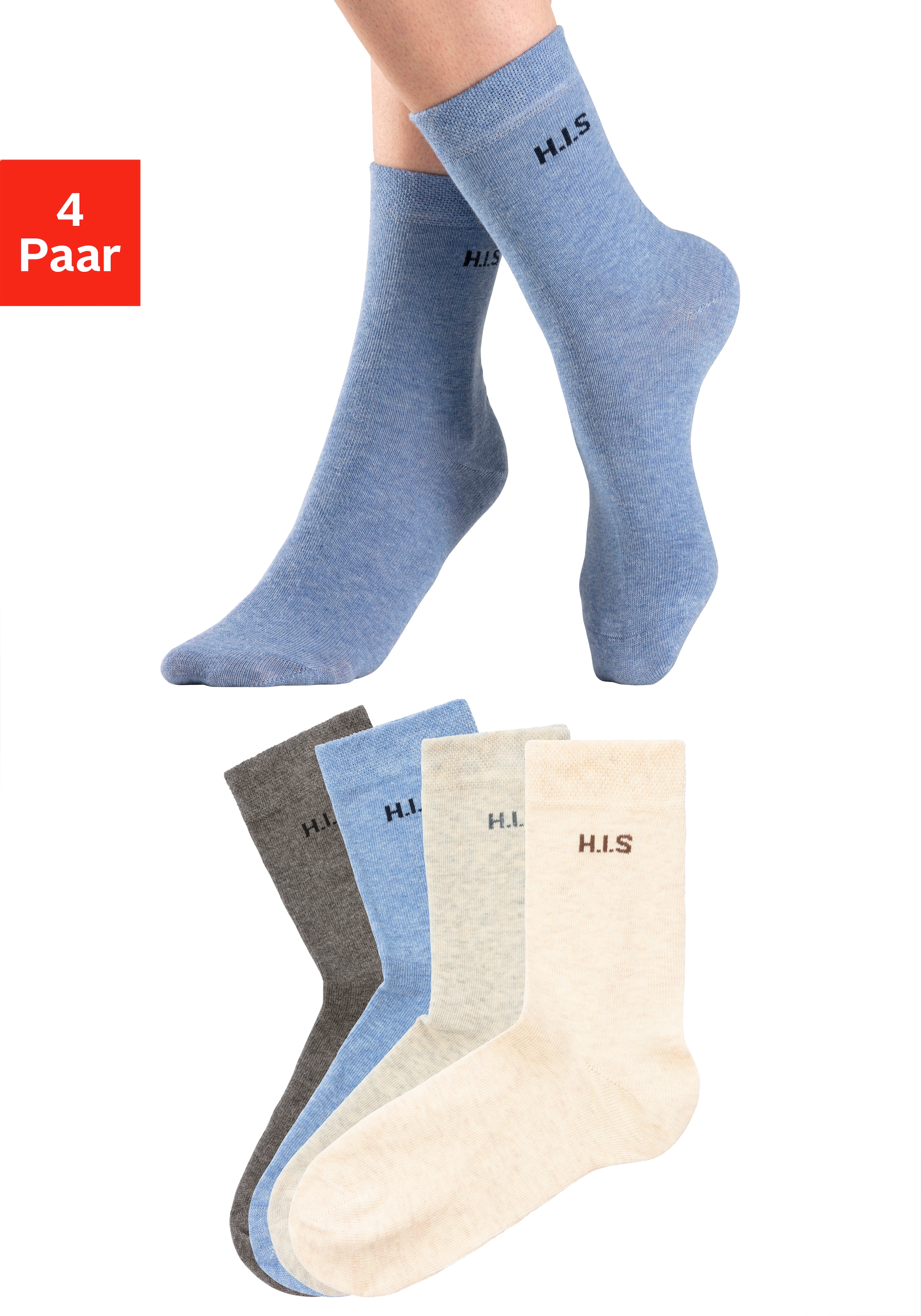 Socken, (Packung, 4 Paar), ohne einschneidendes Bündchen