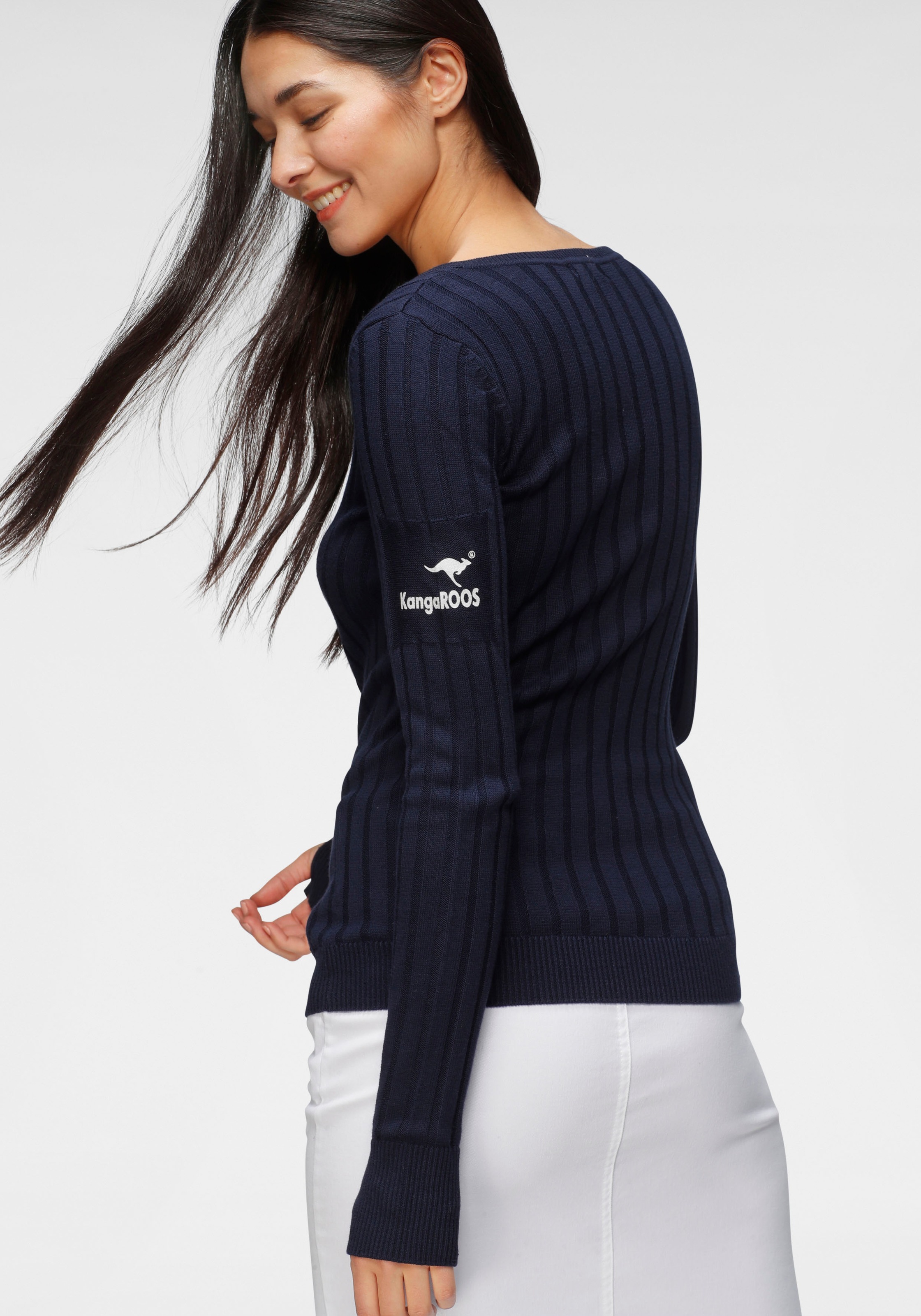 KangaROOS V-Ausschnitt-Pullover, in geripptem breit Feinstrick Jelmoli-Versand online bei Schweiz shoppen
