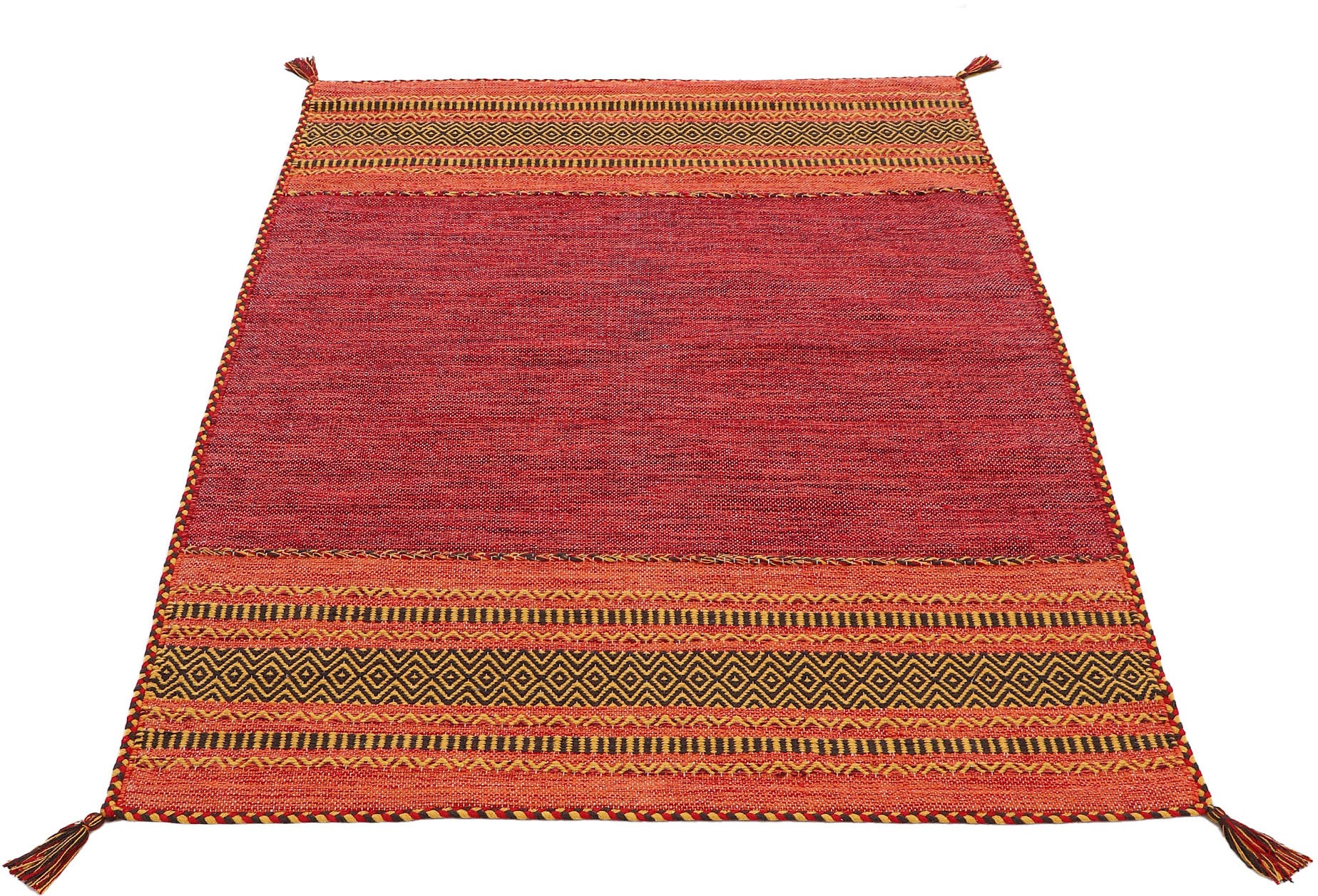 carpetfine Teppich »Kelim Azizi«, rechteckig, 5 mm Höhe, Baumwolle, Wendeteppich mit Fransen, Wohnzimmer