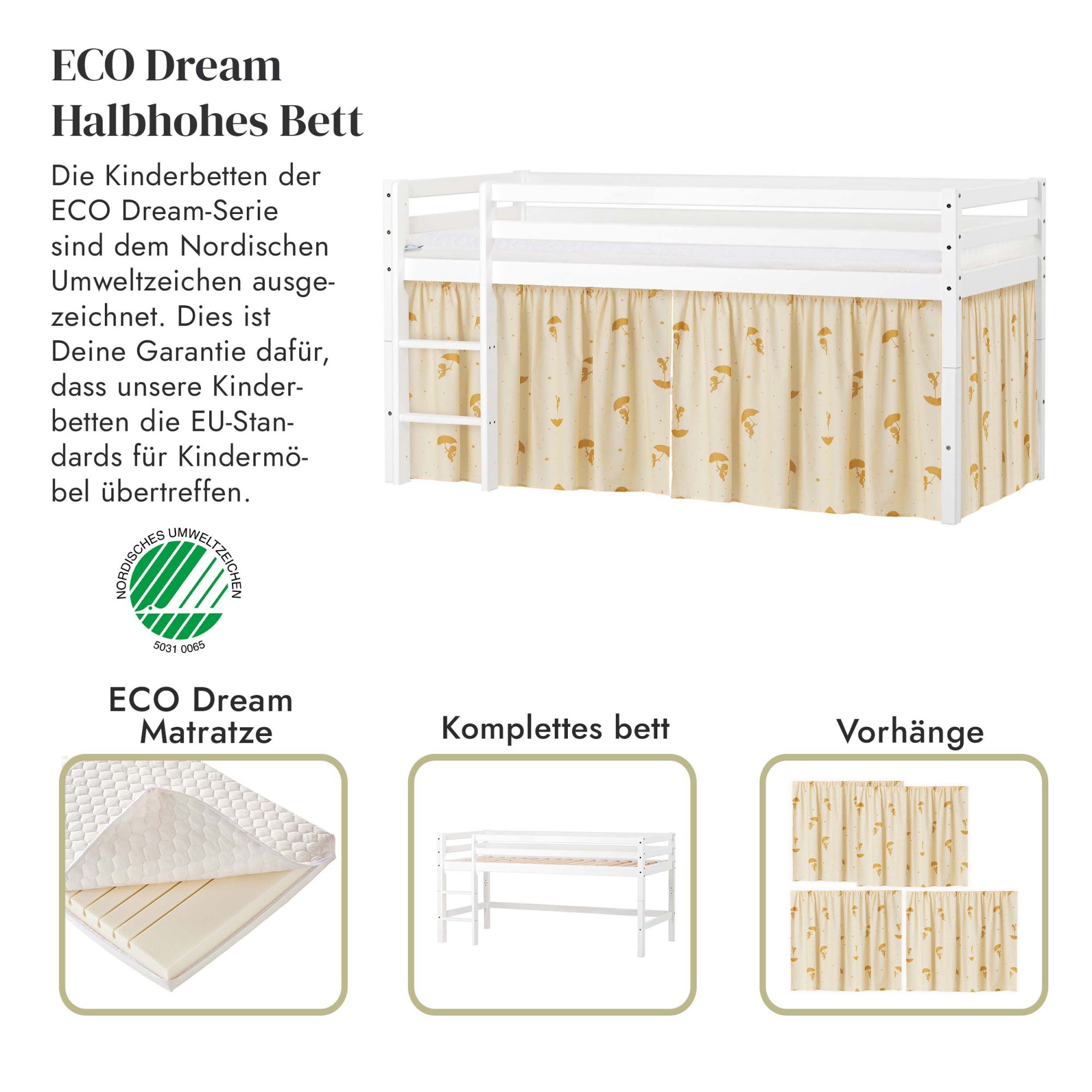 Hoppekids Spielbett »ECO Dream«, Massivholz, wahlweise in 2 Grössen und 4 Farben, Matratze wählbar
