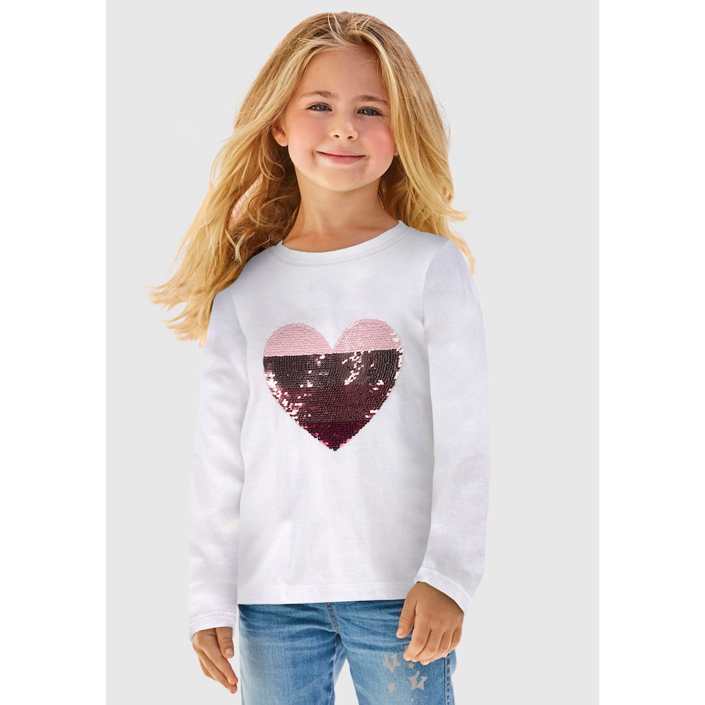 KIDSWORLD Langarmshirt »für kleine Mädchen«, mit Paillettenherz zum Wenden