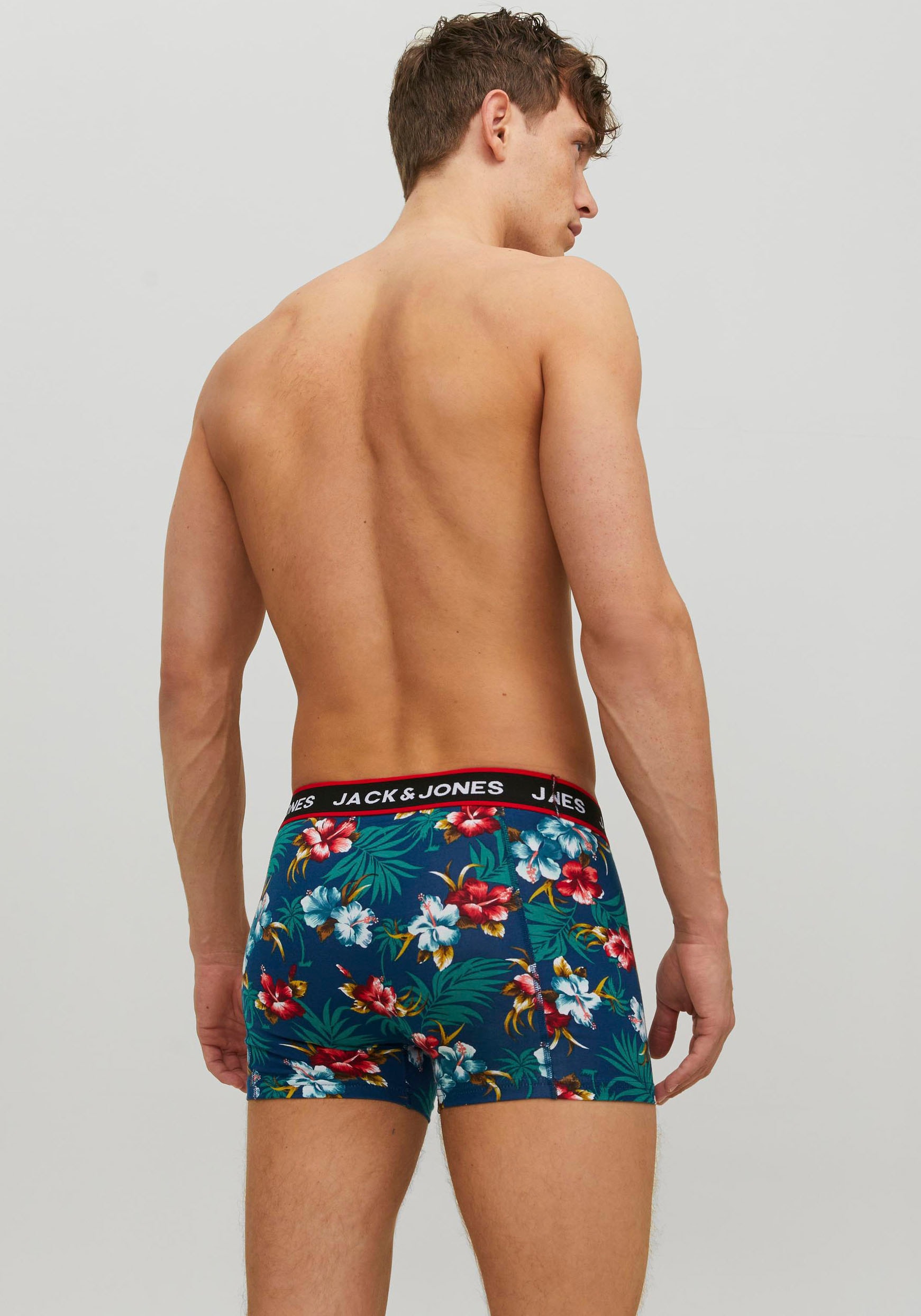 Jack & Jones Trunk »JACFLOWER mit Blumenprint und elastischem Bund«, (Packung, 3 St.), bedruckt, modisch, eng anliegend, Baumwollmischung, Bündchen