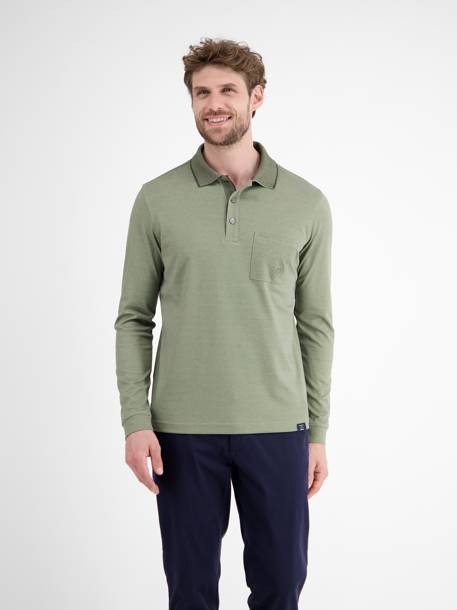 LERROS Langarm-Poloshirt mit Logo-Stickerei