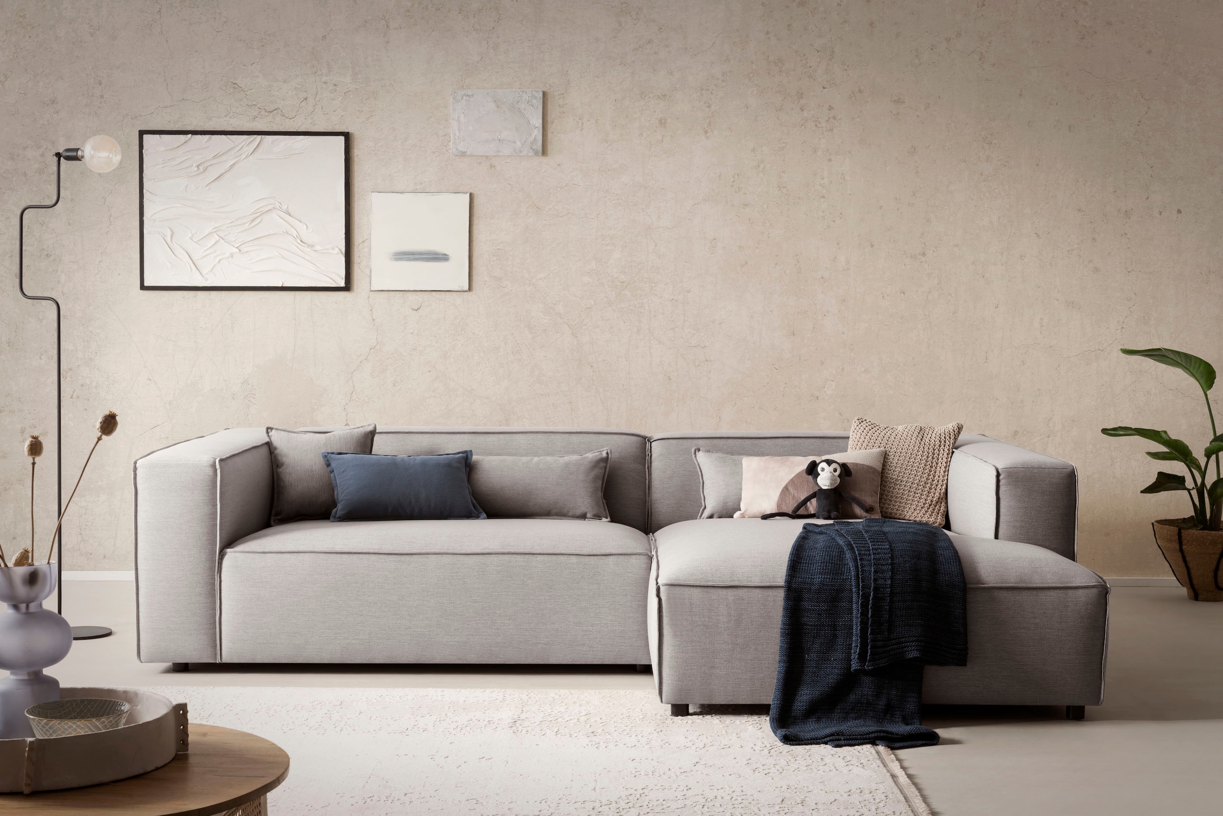 LeGer Home by Lena Gercke Ecksofa »PIARA XXL, Big-Sofa in Cord oder Leinenoptik, L-Form, mit Kedernaht«, wahlweise Ottomane rechts/links, schwarze Füsse, extra tiefe Sitzfläche