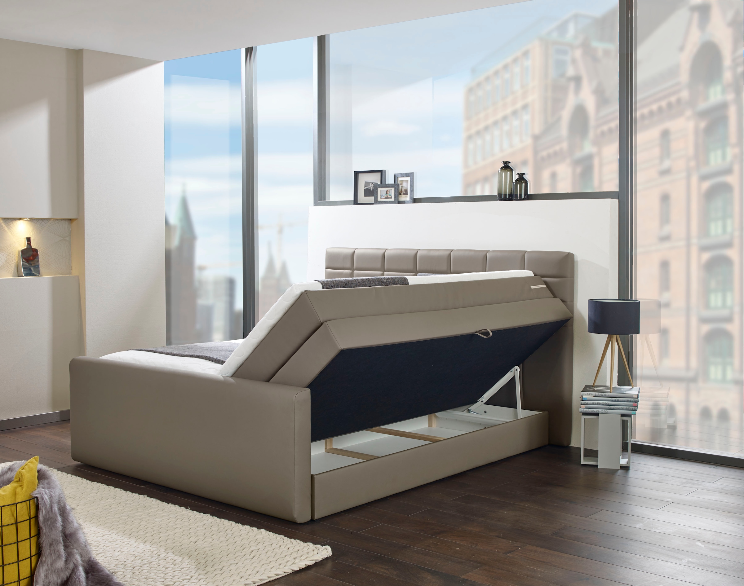 INOSIGN Boxspringbett »Lethbridge«, inkl. Bettkasten und Topper, zwei Matratzenarten in H2