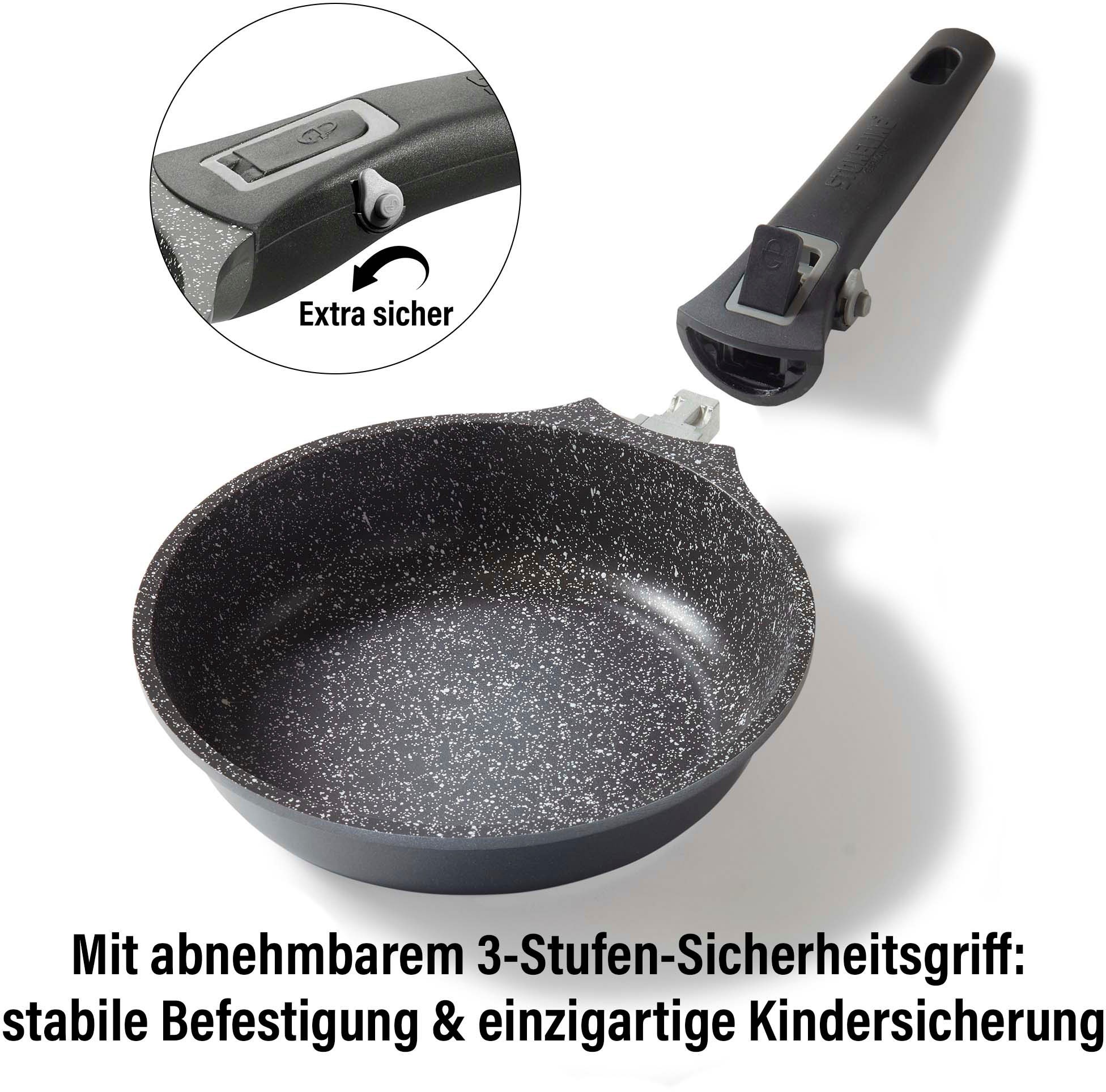 STONELINE Pfannen-Set »Imagination PLUS«, Aluminiumguss, (Set, 3 tlg., je 1 Pfanne Ø 20/24/28 cm, Fassungsvermögen 1,2 L/1,9 L/3,0 L), einzigartige Steinpartikel-Beschichtung, Induktion