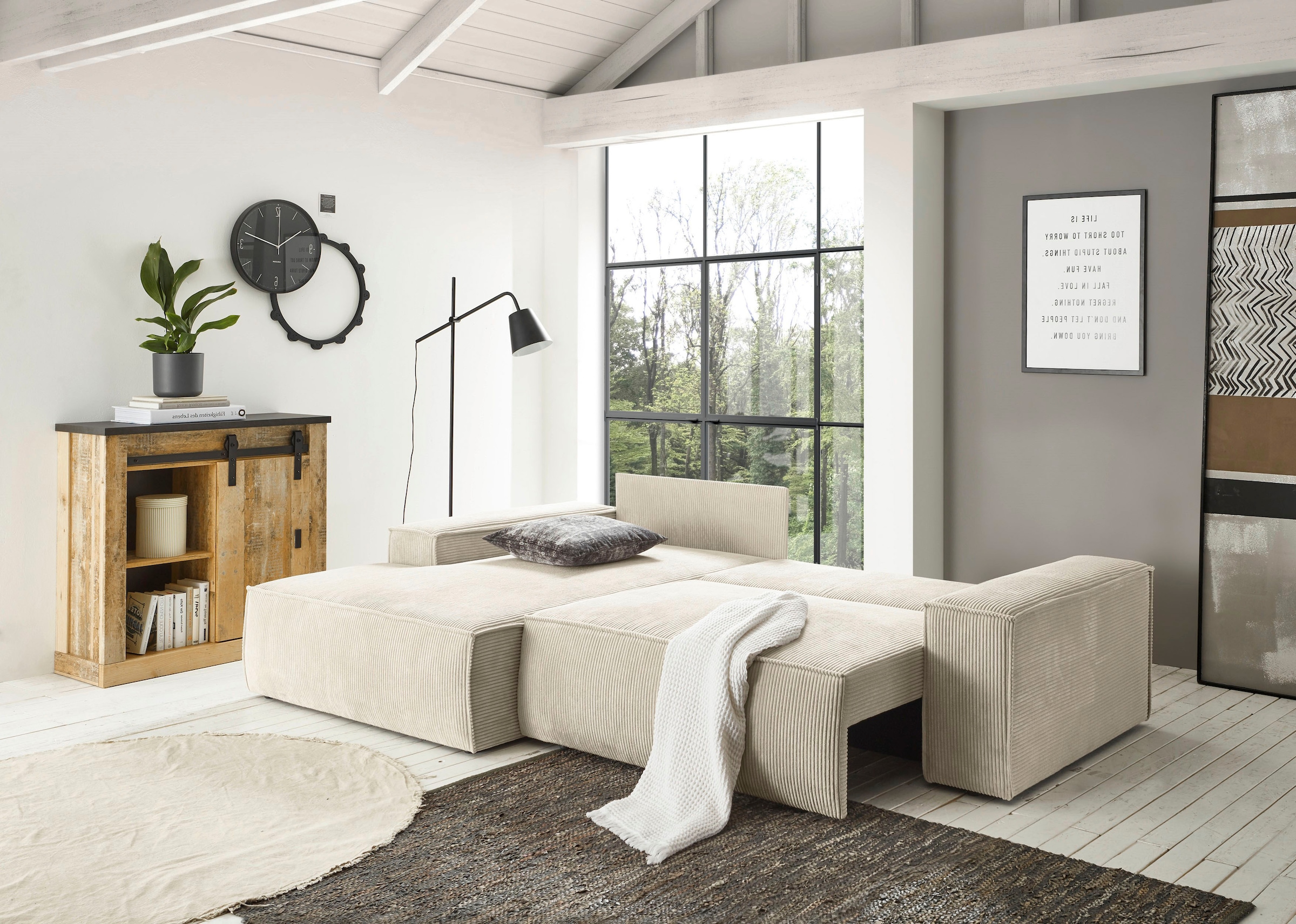 Home affaire Ecksofa SHERWOOD Schlafsofa 267 cm, L-Form, Schlaffunktion mit Bettkasten (210x136 cm), Cord, Vintage, Samtvelours