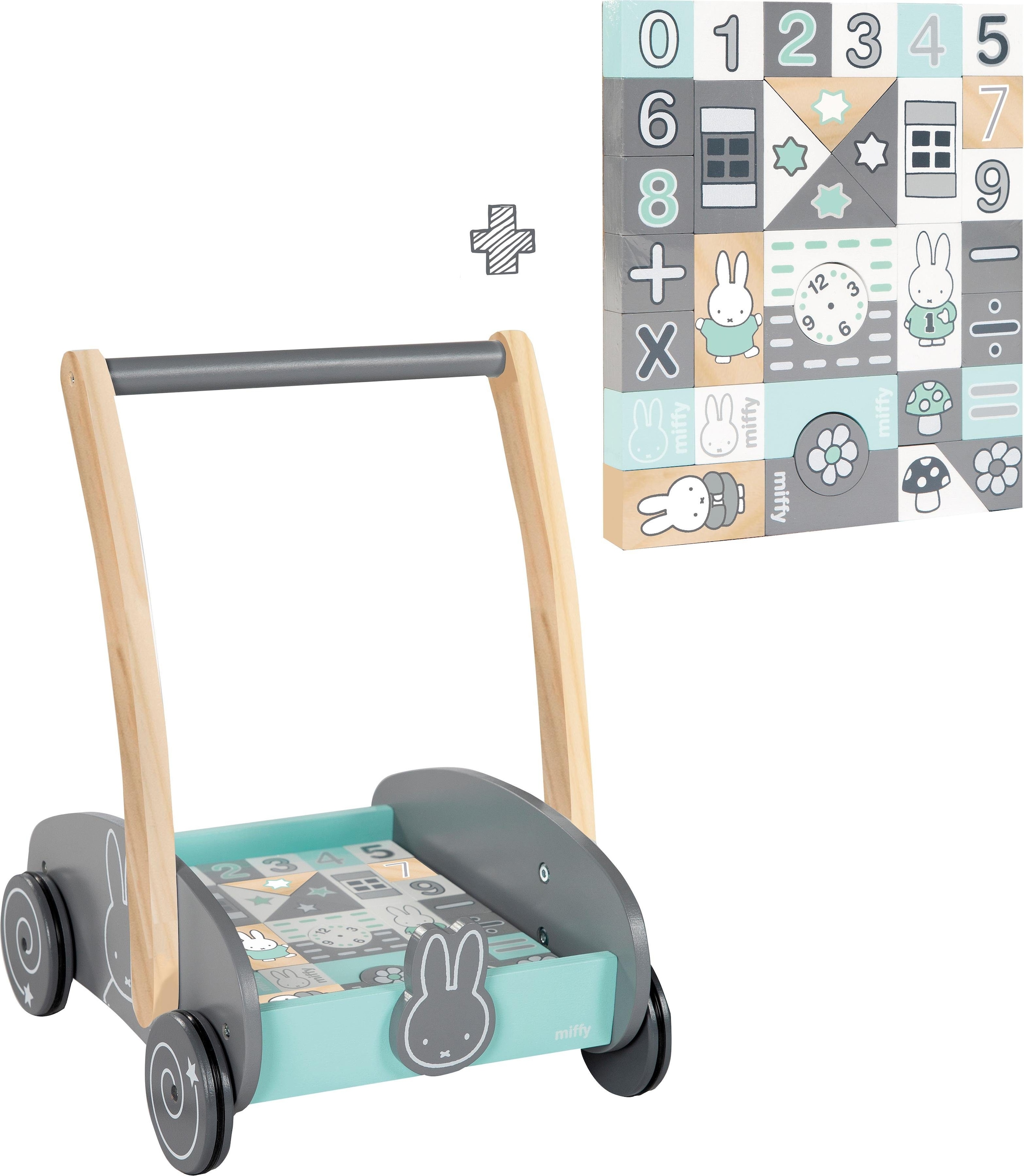 roba® Lauflernwagen »miffy®«, mit 35-teiligem Holzbausteine-Set