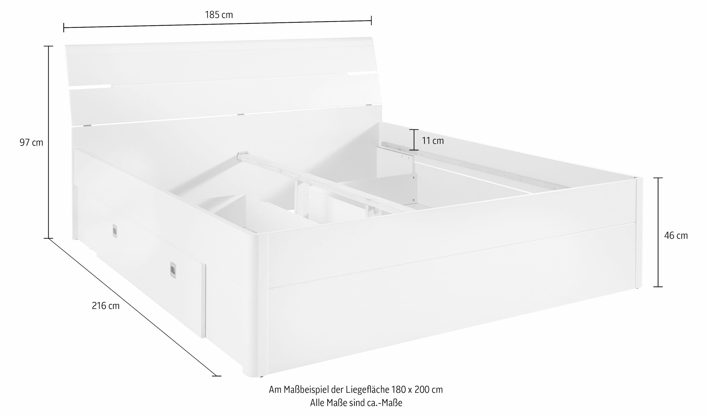 Schlafkontor Stauraumbett Mars, inklusive 2 Schubkästen und LED-Beleuchtung