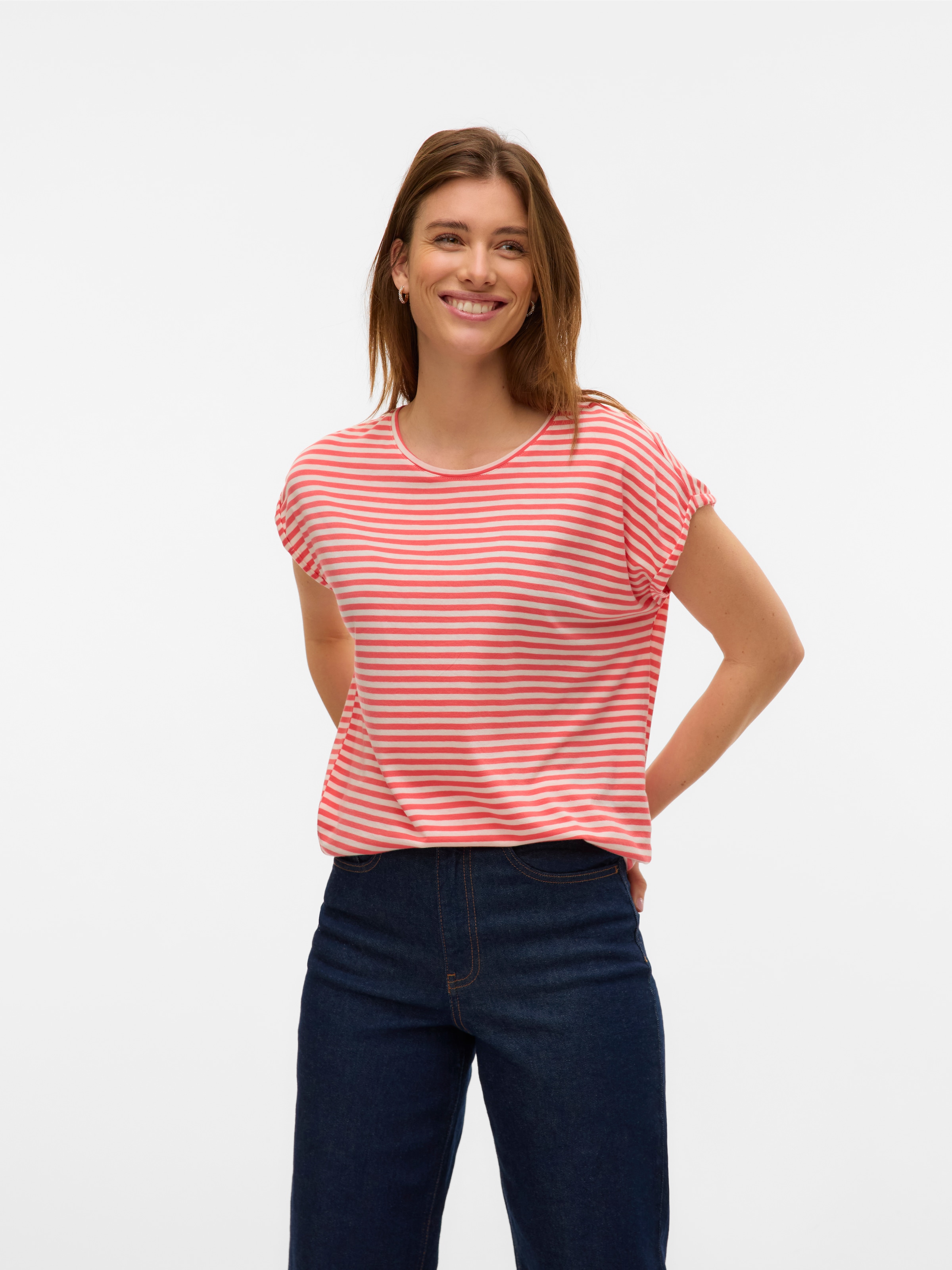 Vero Moda Rundhalsshirt »VMAVA PLAIN SS TOP STRIPE GA JRS NOOS«