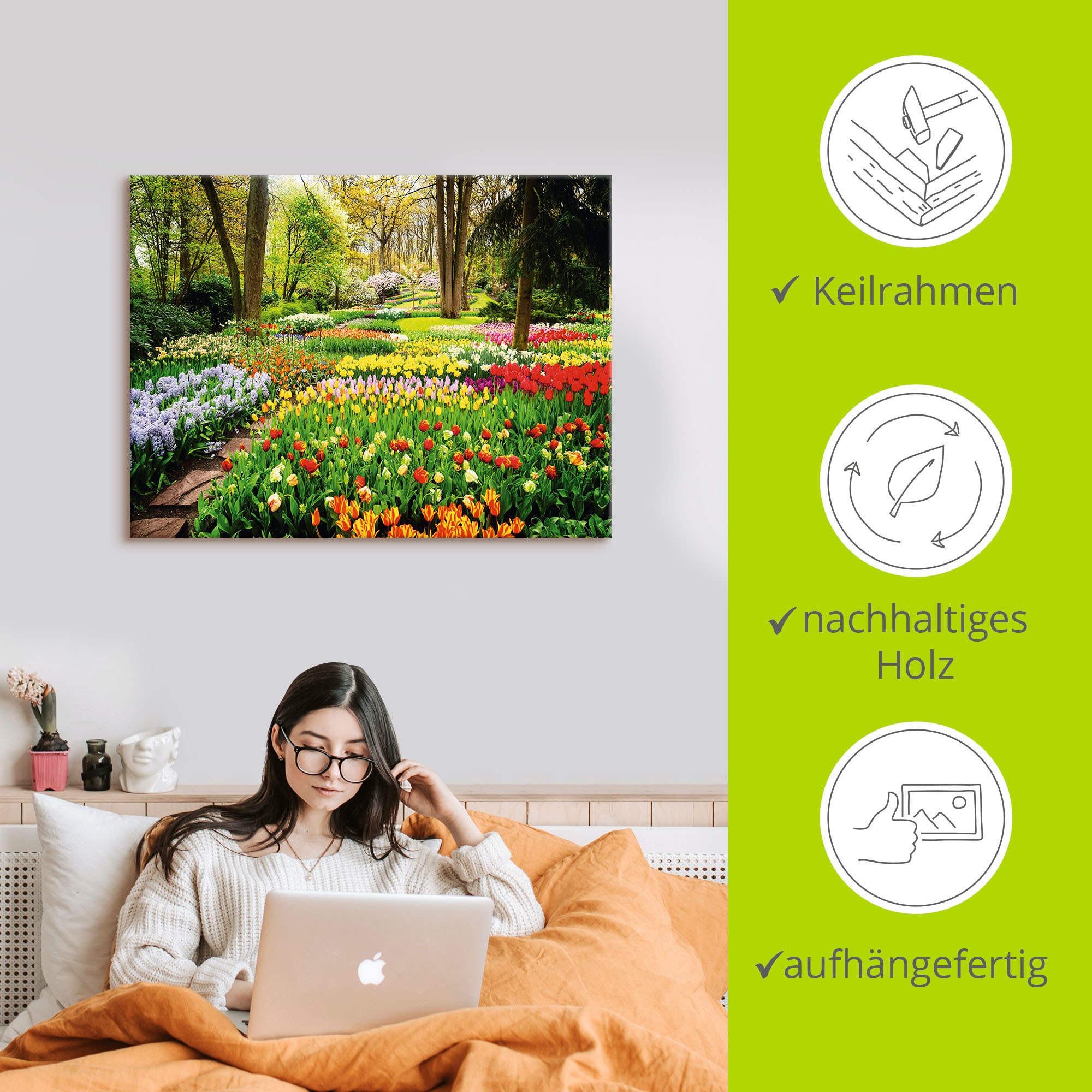 Artland Wandbild »Tulpen Garten Frühling«, Blumenwiese, (1 St.), als Alubild, Outdoorbild, Leinwandbild, Poster, Wandaufkleber