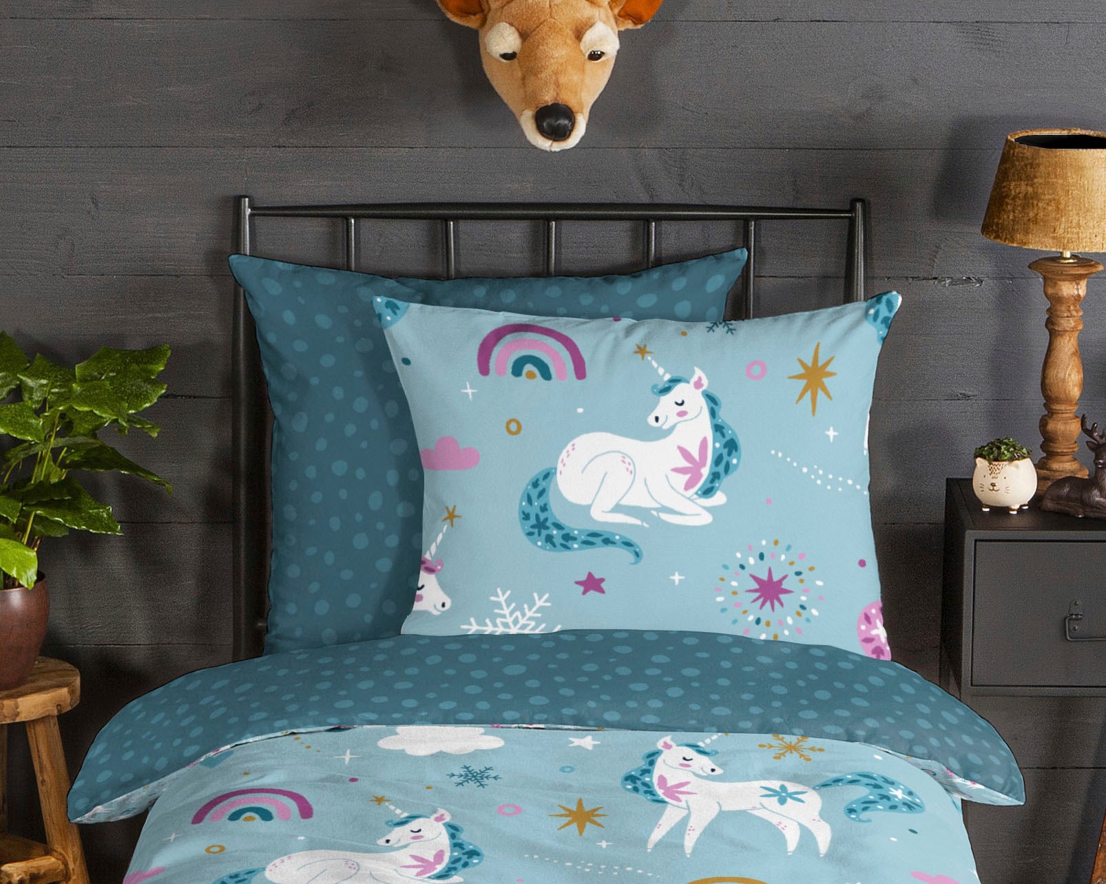 good morning Kinderbettwäsche »Snowycorn«, Biber, 135x200, Warm, Reissverschluss, Wendeoptik, Kind, Einhorn