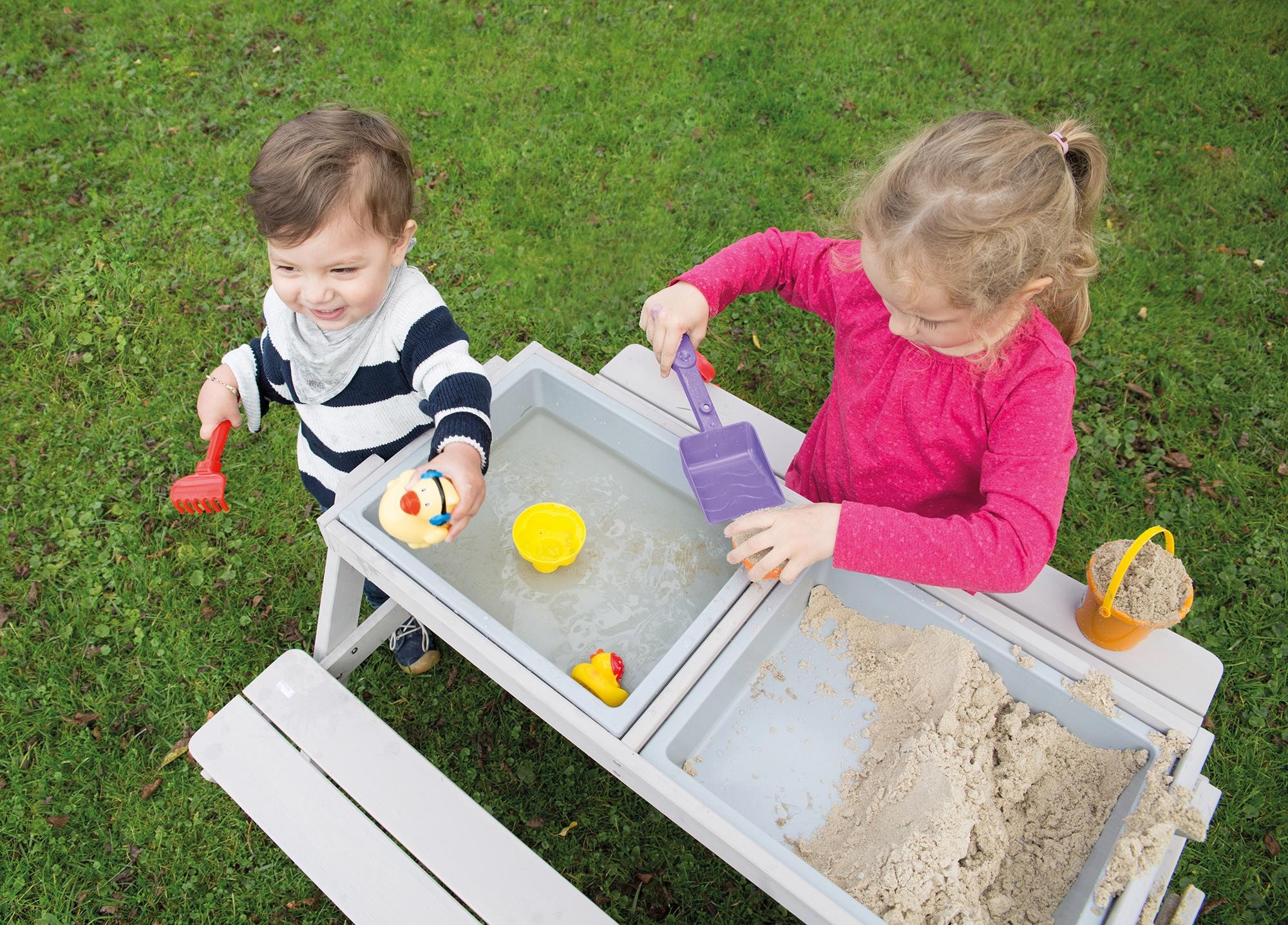 roba® Kindersitzgruppe »Picknick for 4 Outdoor Deluxe mit Spielwannen, Grau«, mit abgerundeten Ecken