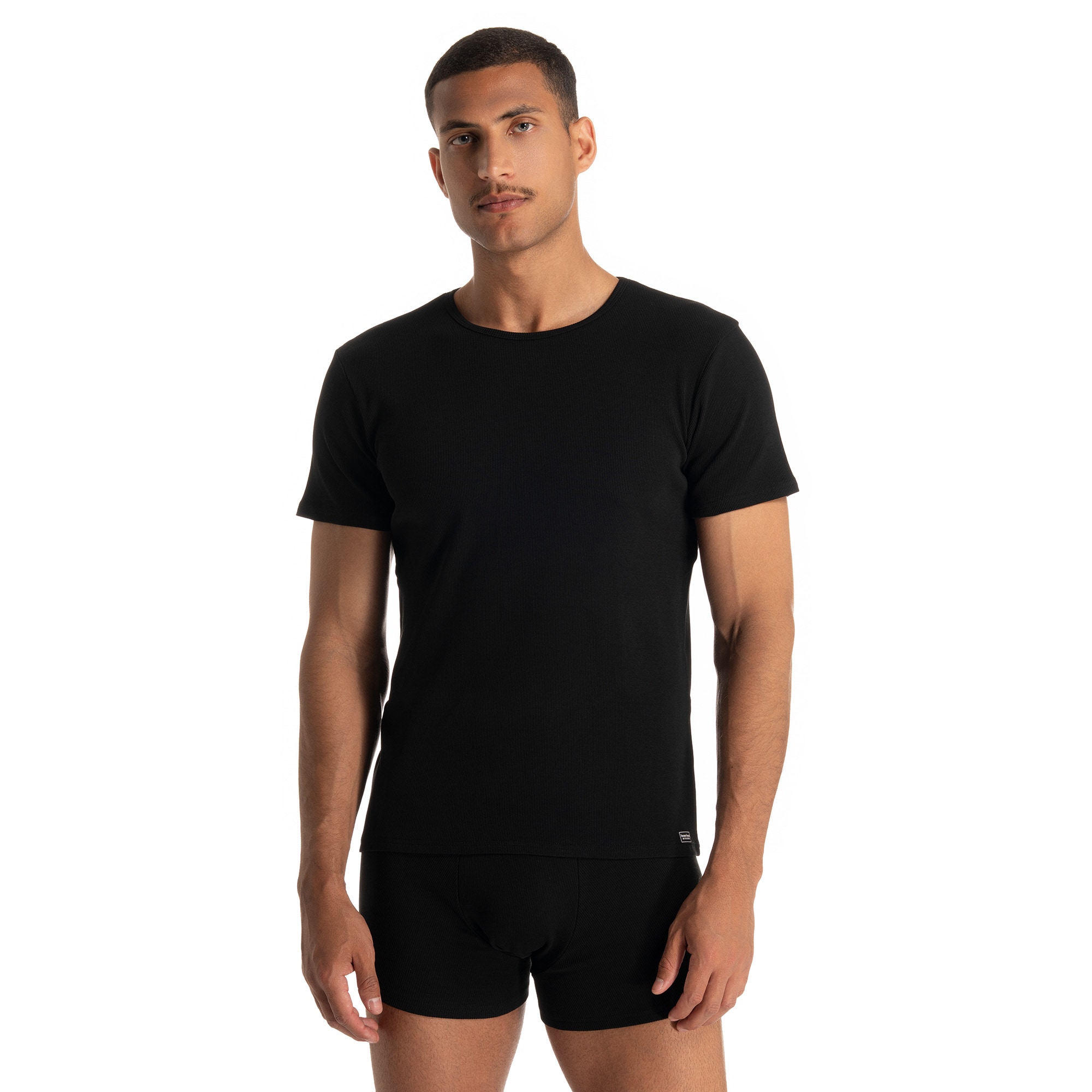 Bruno Banani Rundhalsshirt »FINE RIB« Feinripp, Kurzarm, Rundhalsausschnitt, Cotton-Mix