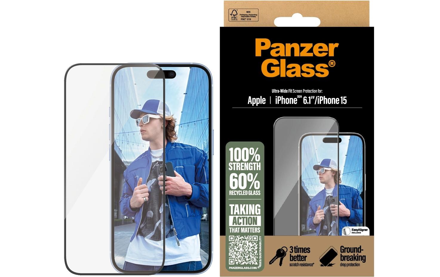 PanzerGlass Displayschutzglas »Ultra Wide Fit iPhone 16«, für iPhone 16, (1 St.)