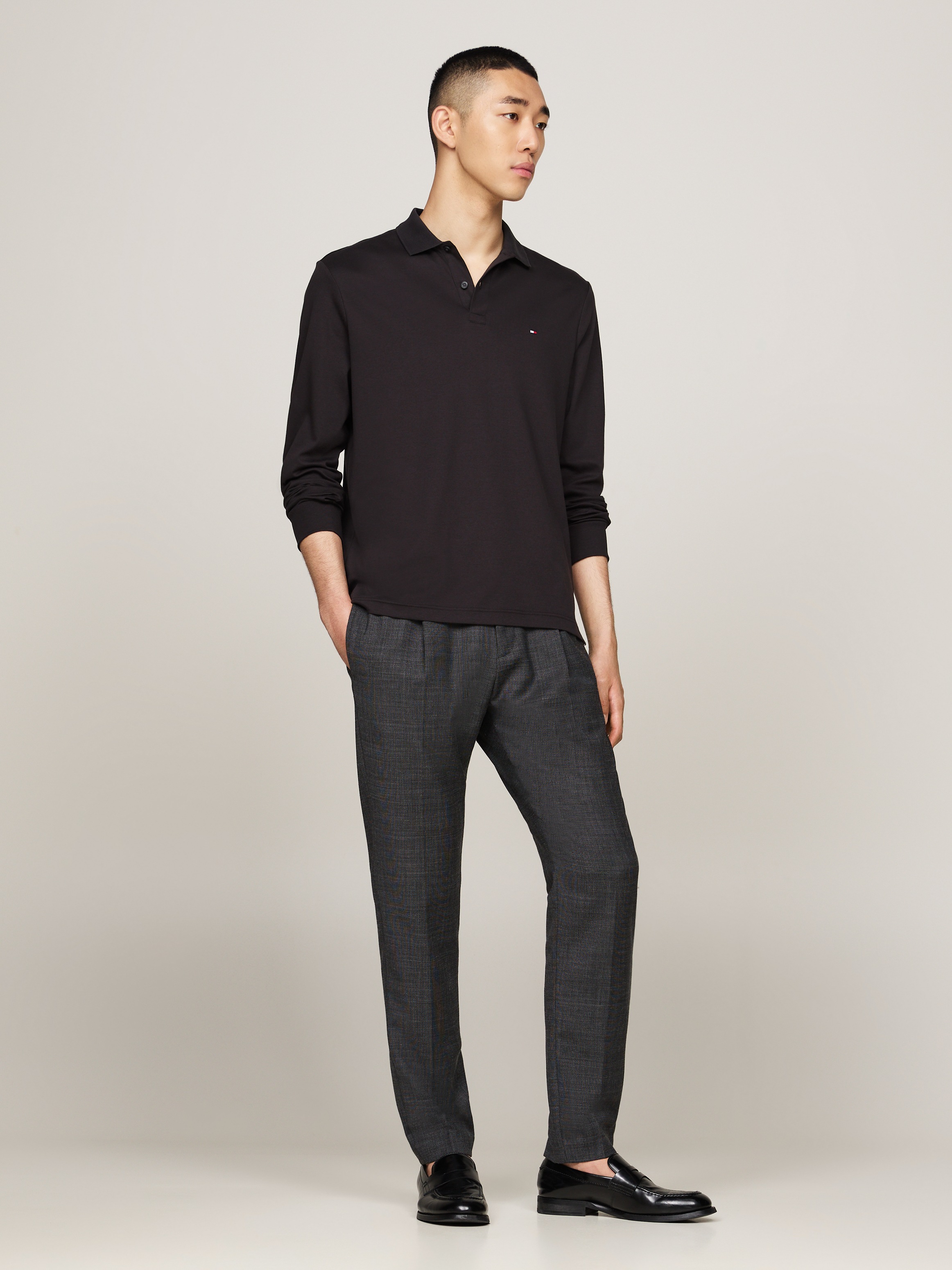Tommy Hilfiger Langarm-Poloshirt »L/S LIQUID COTTON REG POLO mit Jersey und Markenlabel«, unifarben, casual, regular fit, Baumwolle, Polokragen