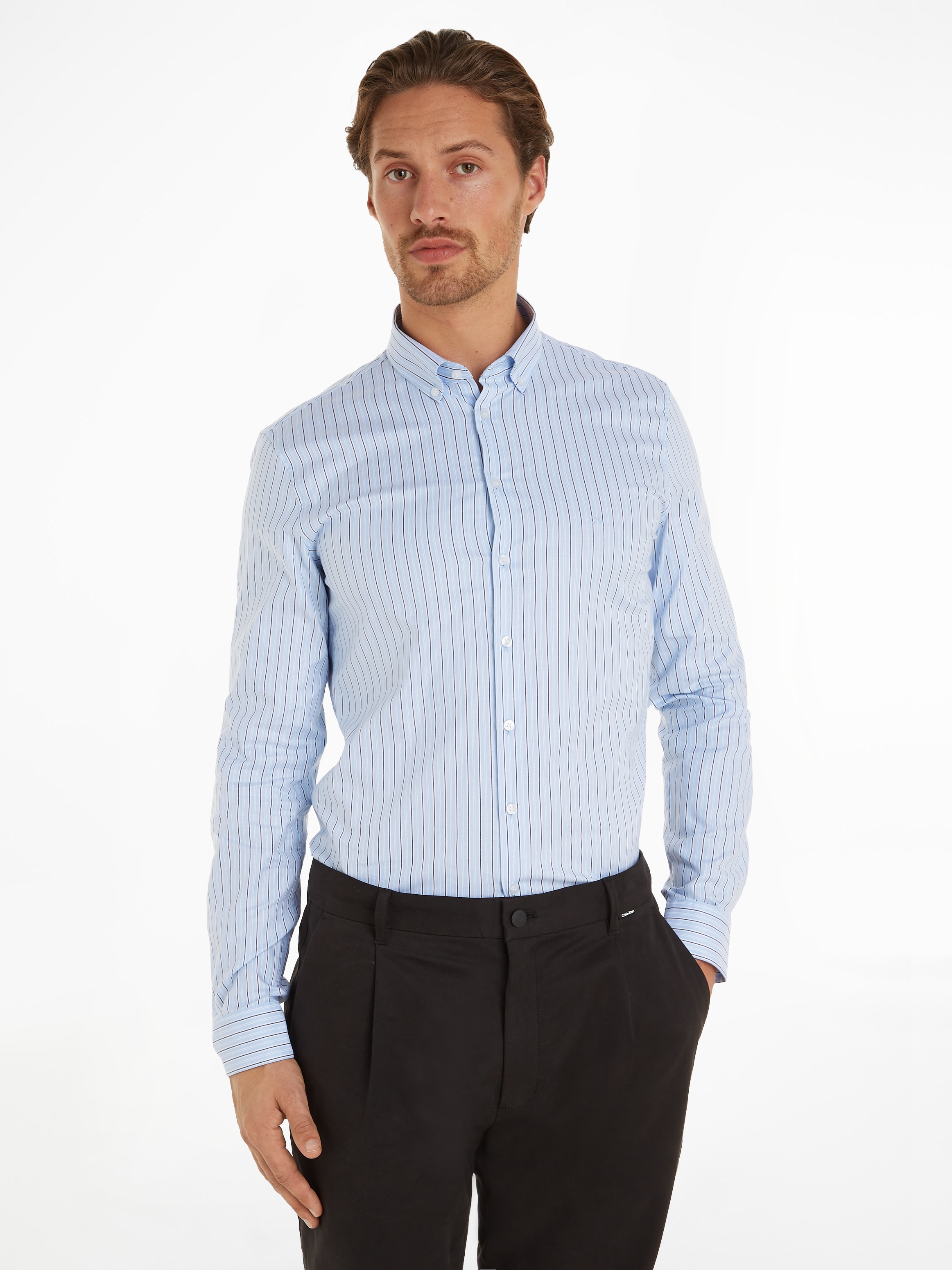 Calvin Klein Langarmhemd »OXFORD 2 TONES STRIPE SLIM SHIRT« mit Knopfleiste