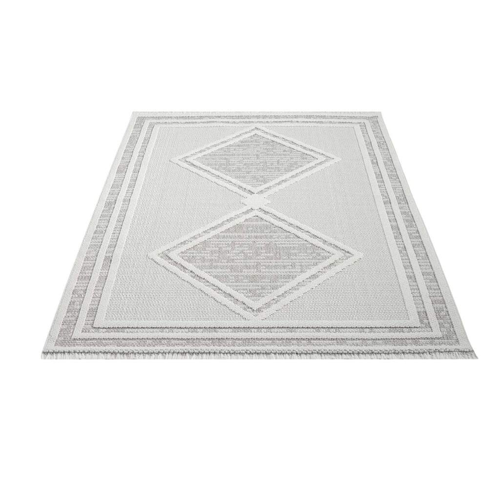 Carpet City Teppich »LINDO 8853«, rechteckig, 11 mm Höhe, Kurzflor, Hochtief-Muster/ 3D-Effekt, Fransen, Boho-Stil, Wohnzimmer