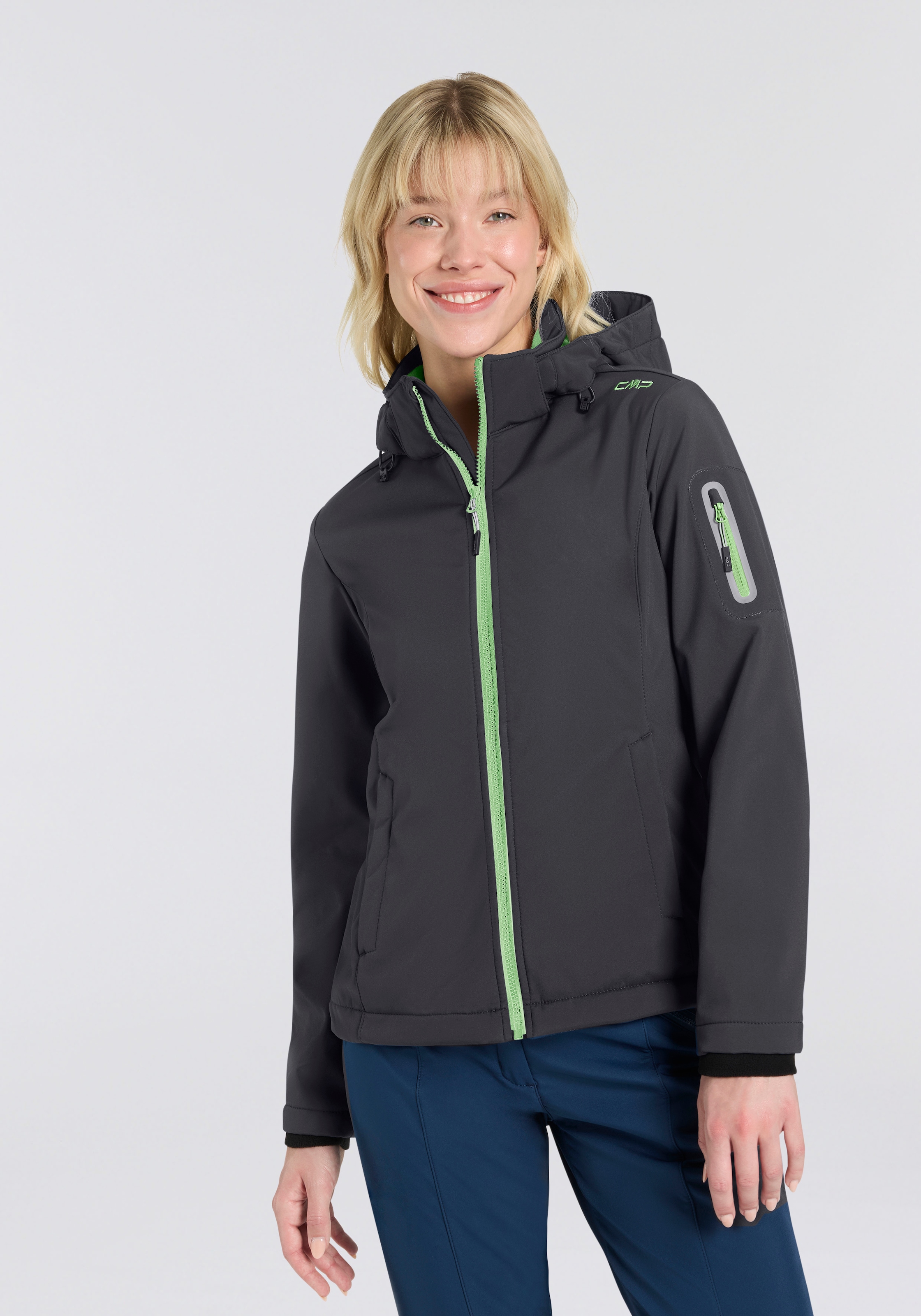 Cmp Antracite, Pi Softshelljacke "Woman Jacket Det Hood" Mit Kapuze Mit Kapuze, Wind- Und Wasserabweisend