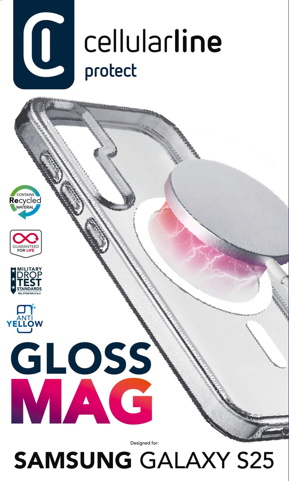 Cellularline Handyhülle »Gloss MagSafe Case MAG für Samsung Galaxy S25«, Backcover, Schutzhülle, Handyschutzhülle, Case, Schutzcase, stossfest