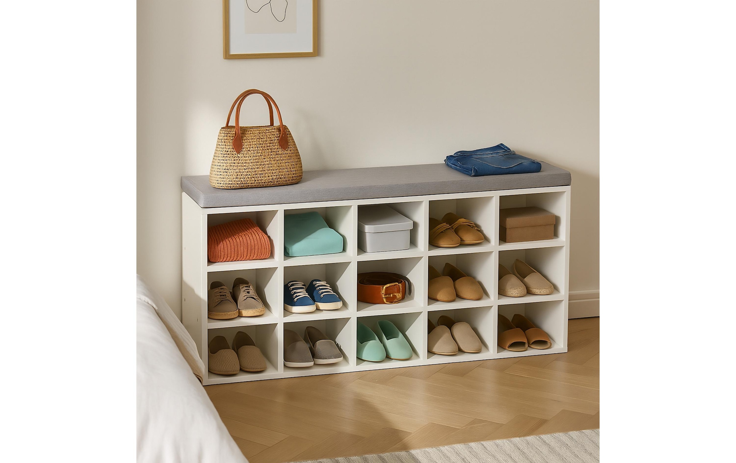 relaxdays Schuhschrank »mit Sitzfläche mit 15 Fächern«