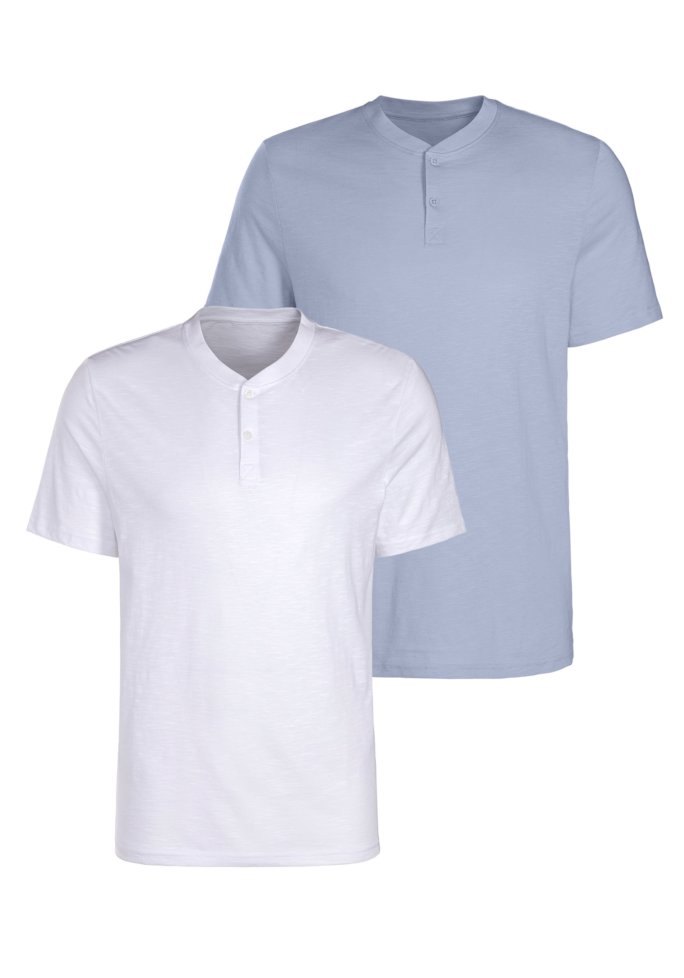 H.I.S Henleyshirt Packung, 2, Kurzarmshirt mit Henleykragen, strukturierte Baumwolle
