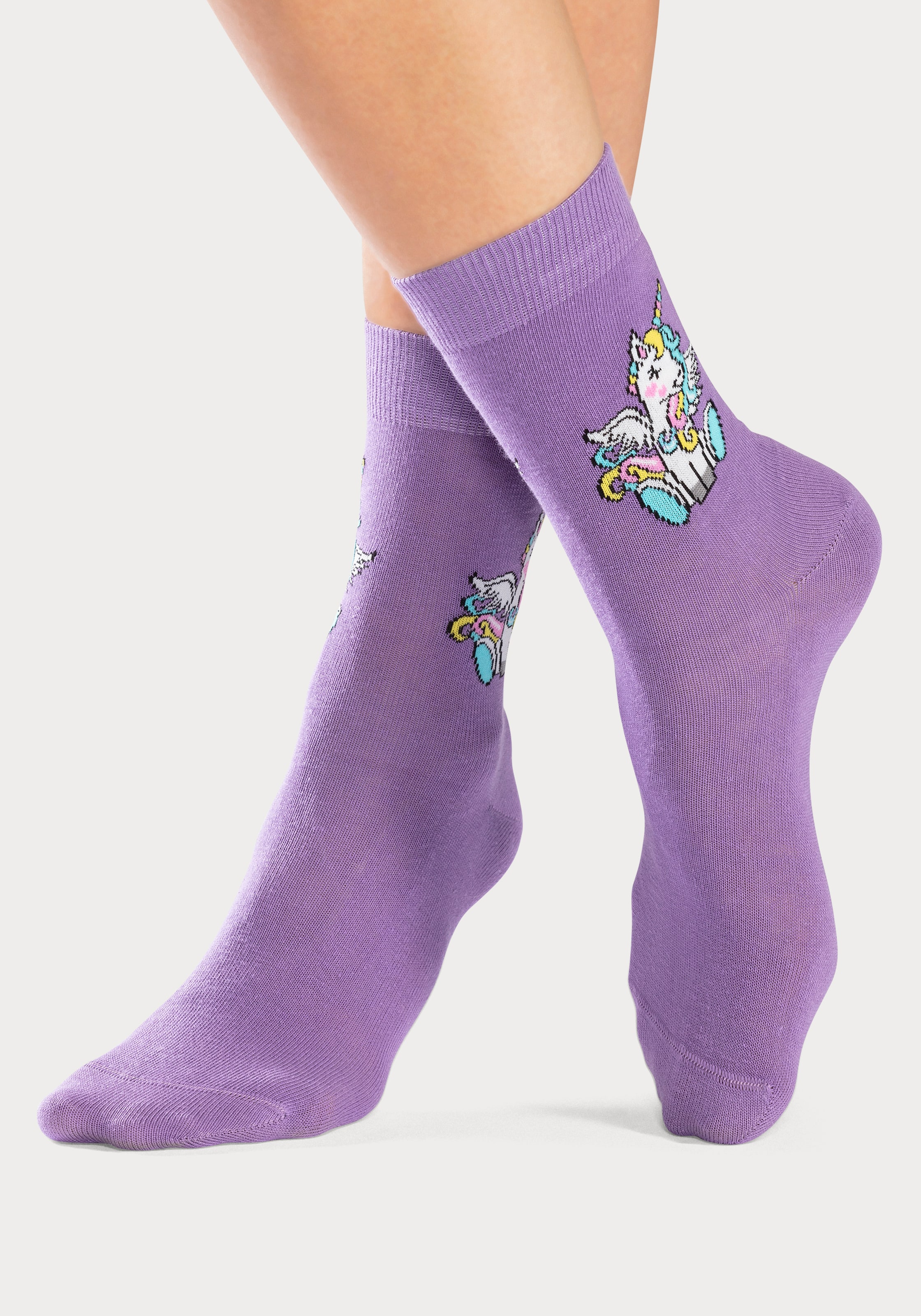 H.I.S Basicsocken, (4 Paar), mit Einhorn Motiven