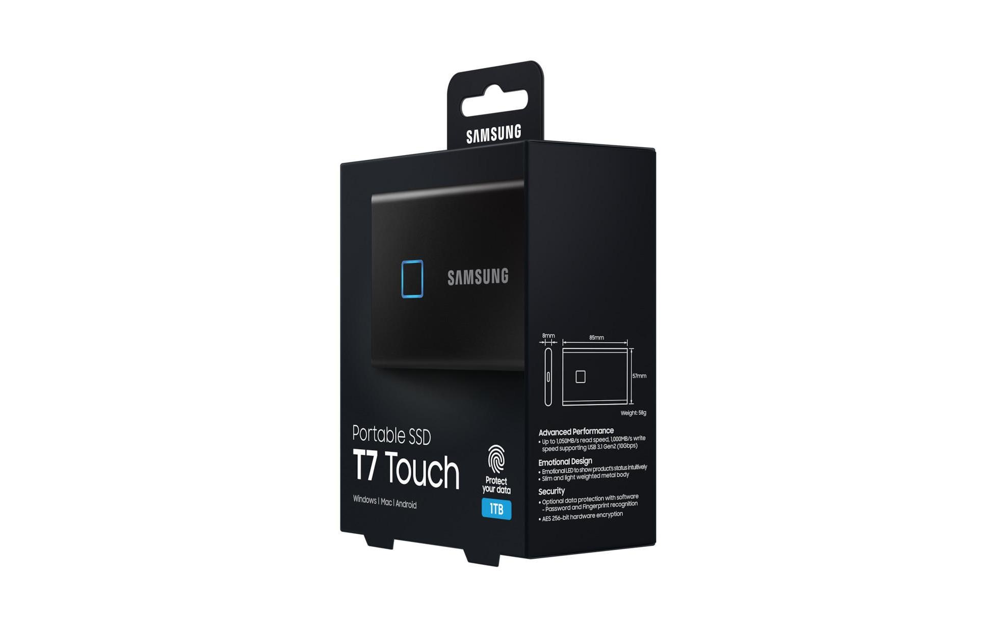 Samsung externe SSD »T7, 1 TB, Touch Black, USB 3.2 Gen 2«