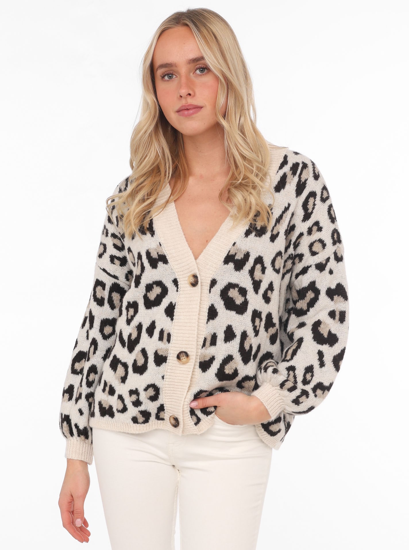 Zwillingsherz Strickjacke »"Big Leo"« One Size, Animal-Muster, Langarm, Knöpfe, tiefer V-Ausschnitt