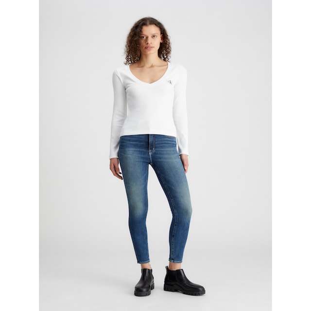 Calvin Klein Jeans Langarmshirt »WOVEN LABEL V-NECK LONG SLEEVE« online  shoppen bei Jelmoli-Versand Schweiz