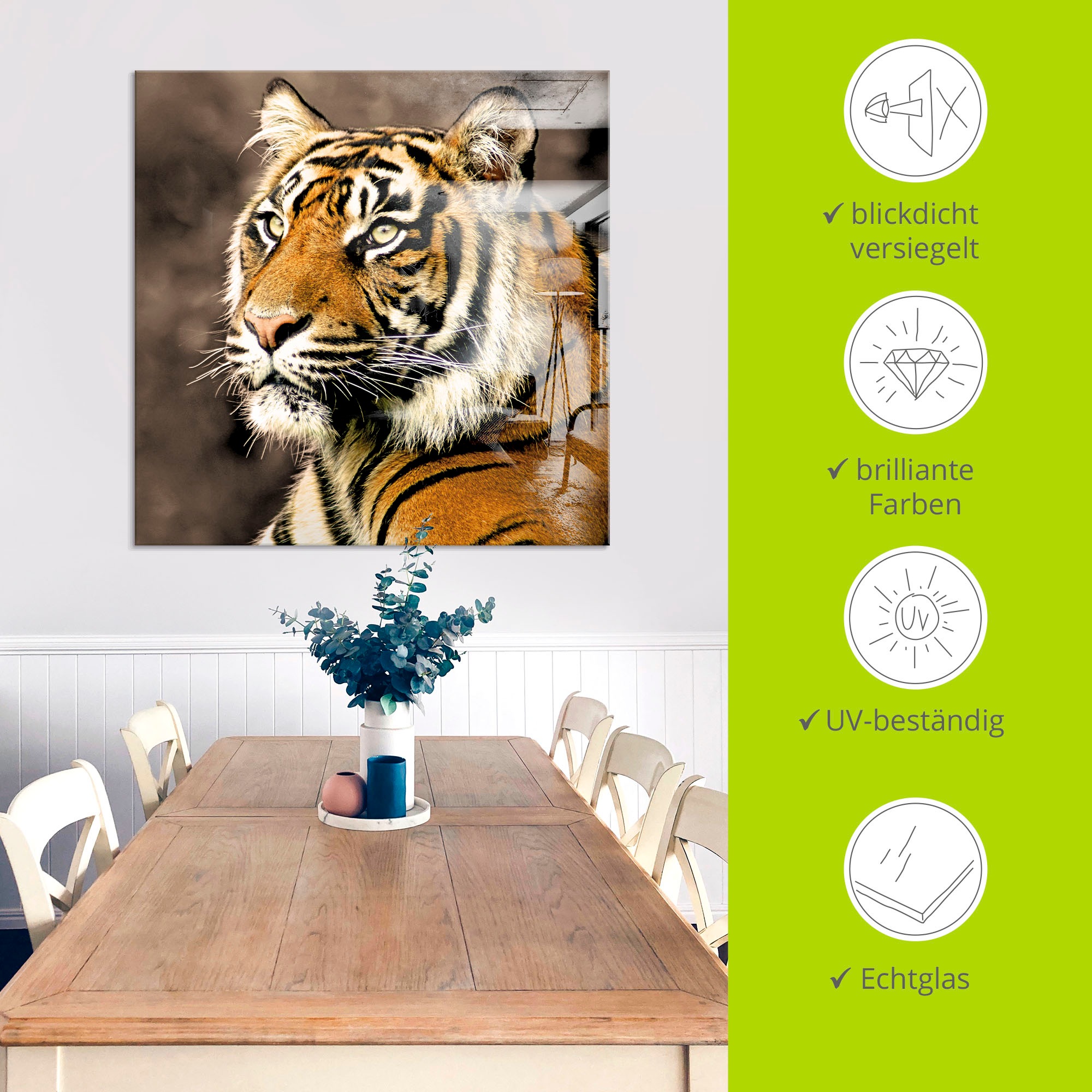 Artland Glasbild »Tiger_sepia«, Wildtiere, (1 St.), in verschiedenen Grössen