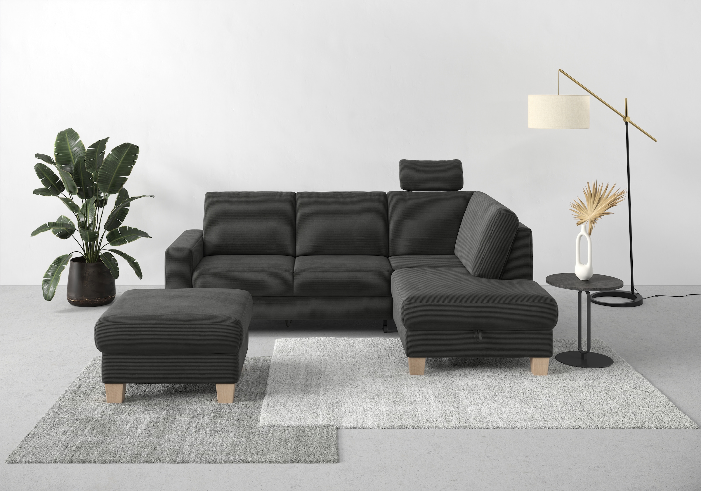 Home affaire Ecksofa "Summer L-Form" mit Ottomane, wahlweise mit Bettfunktion und Bettkasten, Cord-Bezug